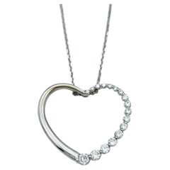 Graduated Round Diamond Open Heart Pendant Necklace in 14 Karat White Gold