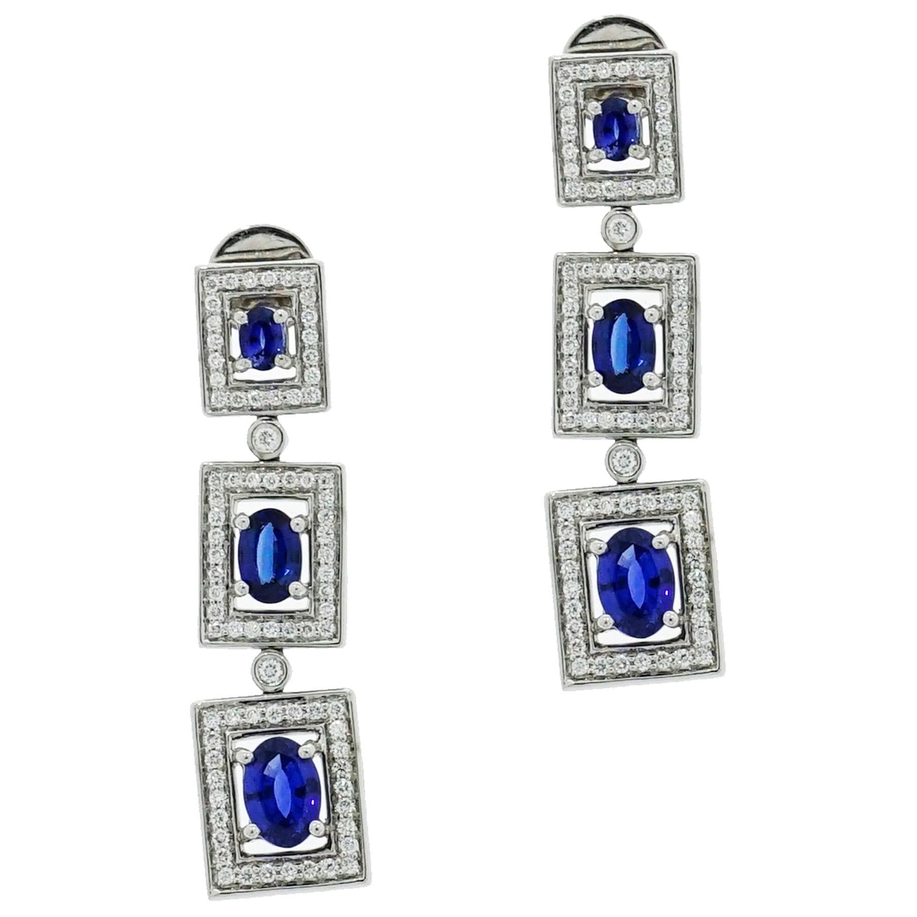 Graduated Sapphire and Diamond Drop Earrings