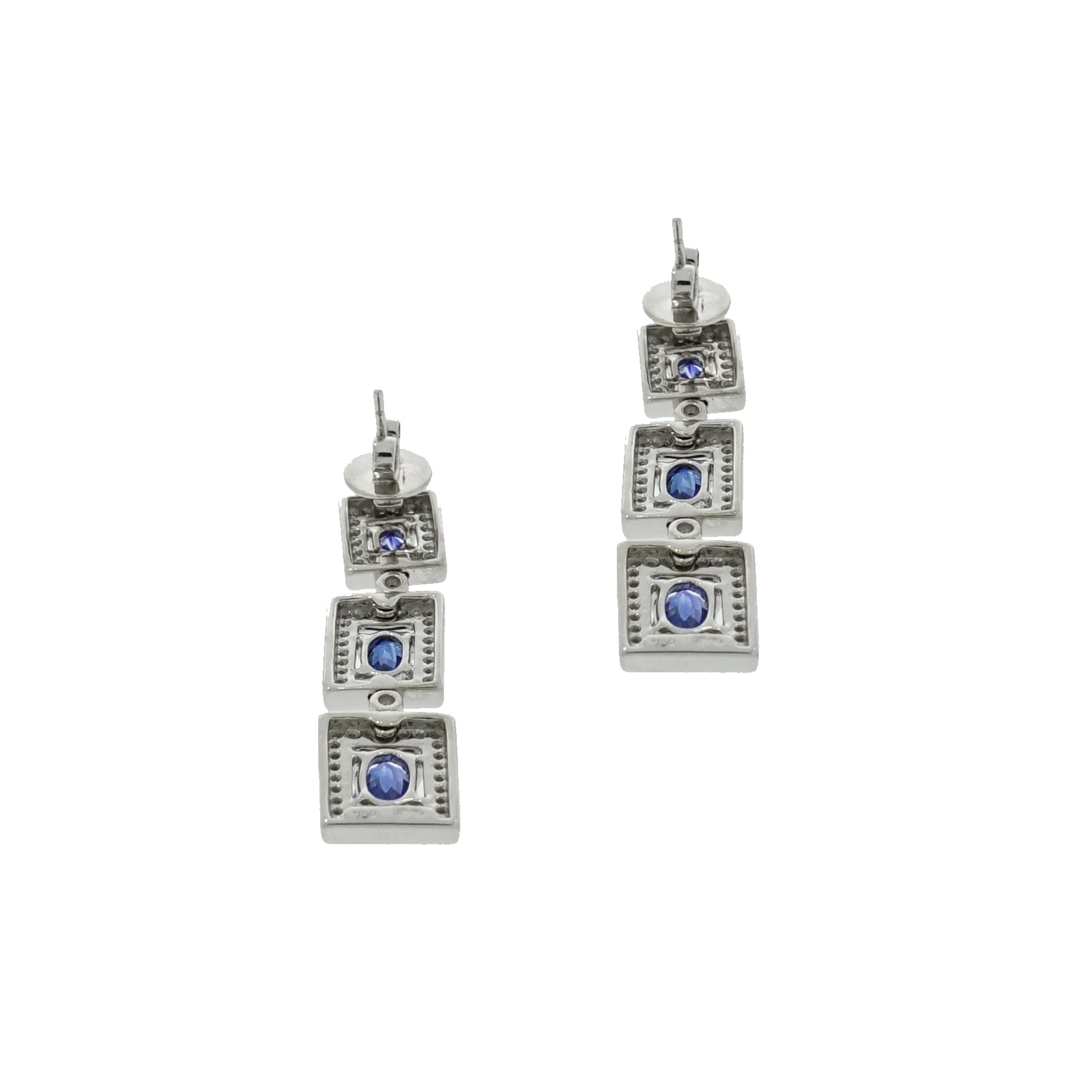 Contemporary Graduated Sapphire and Diamond Drop Earrings