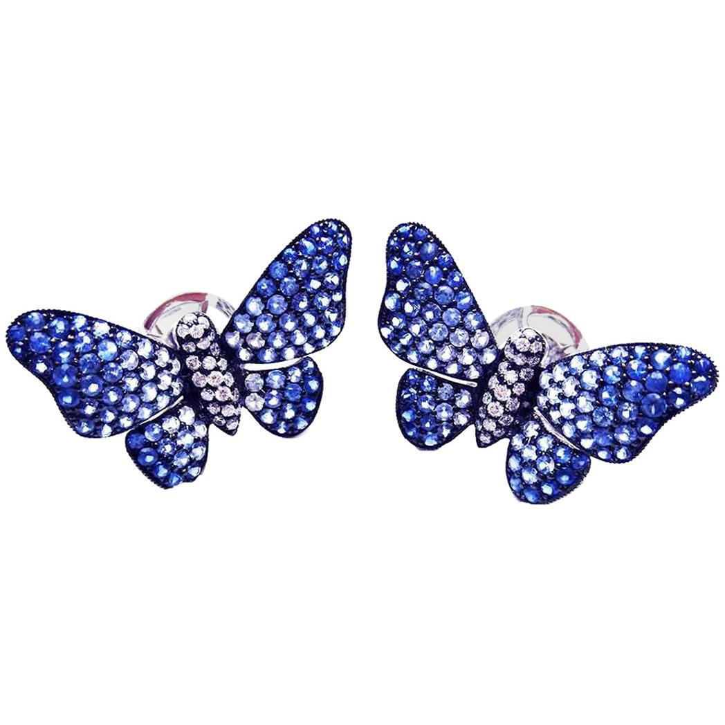 Graduated Sapphire Gold Butterfly Earrings