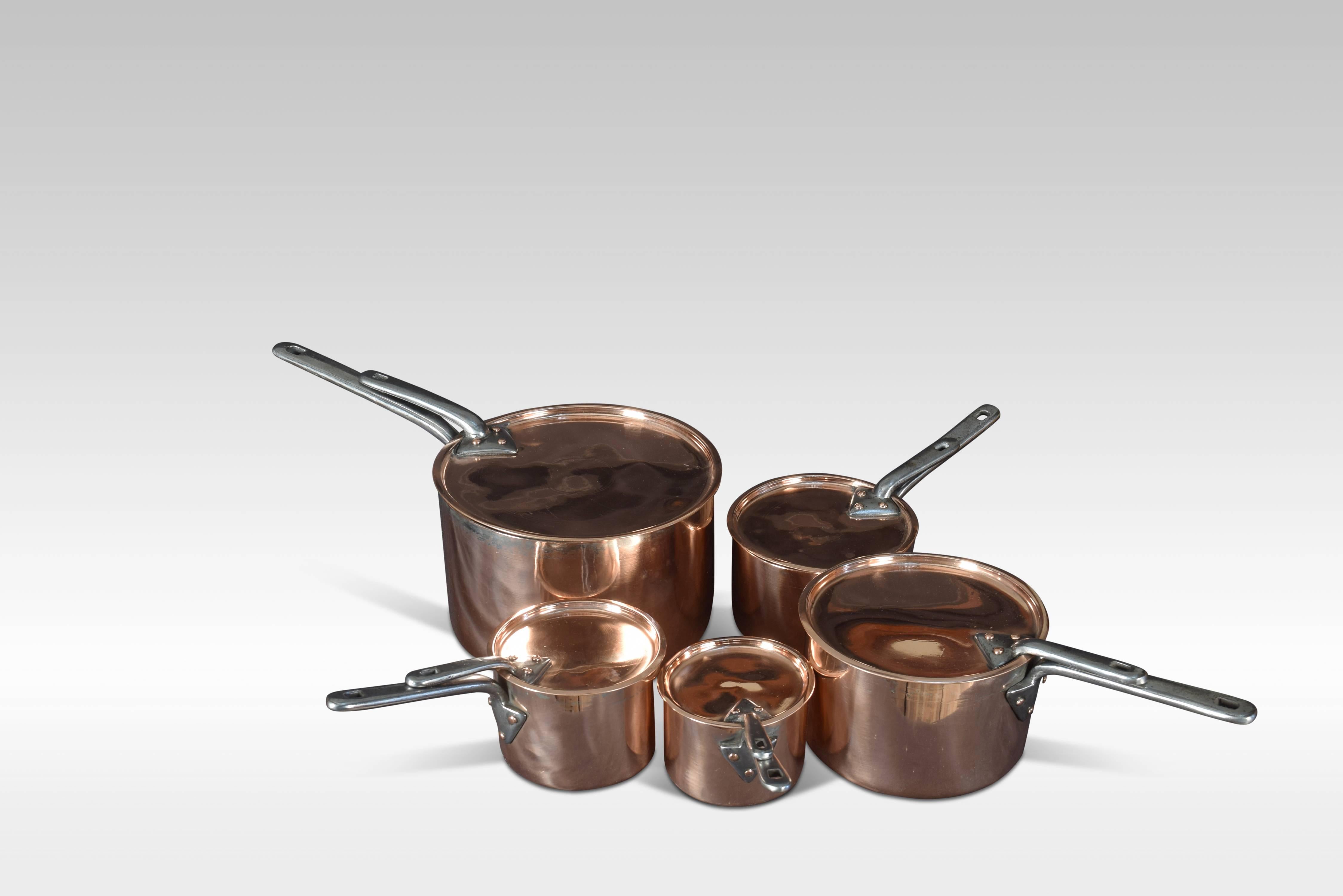Late Victorian Graduated Set of Five Victorian Copper Pans