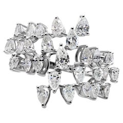 Graduated SI/H 1.66ct Pear Cut Diamond Wide Cluster 18k White Gold Cocktail Ring