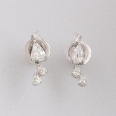 Graduated SI/H Real Pear Diamond 14k White Gold Stud Earrings Valentine Gift (boucles d'oreilles en or blanc)