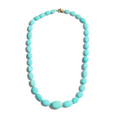 Graduated Sleeping Beauty Turquoise & Diamonds Yellow Gold Nugget Necklace