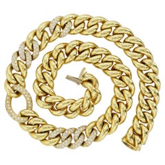 Graduated Solid Gold Open Curb Link Necklace Set With Diamonds