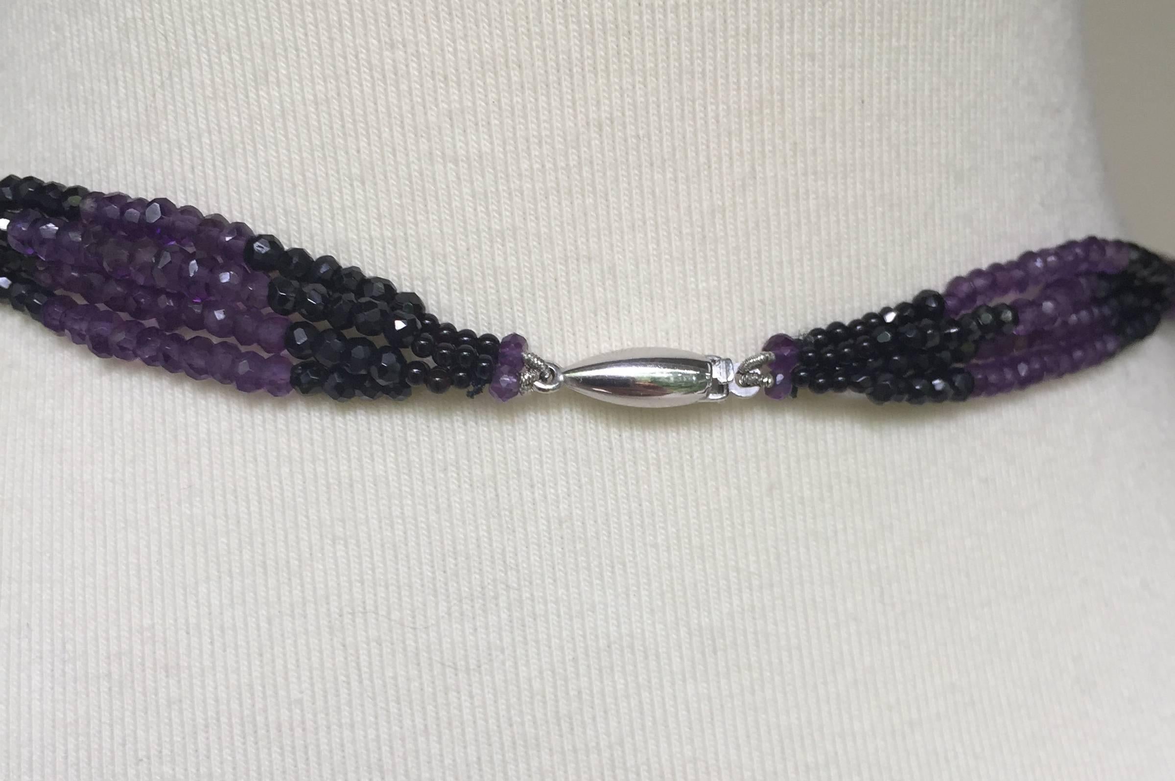 Graduated Spinel and Amethyst Lariat Necklace with Diamonds and 14k White Gold  3