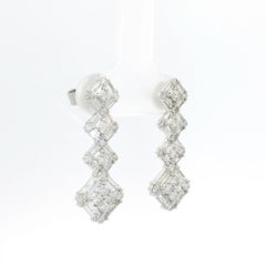 Graduated Square Shaped Diamond Drop Earrings in 18K White Gold