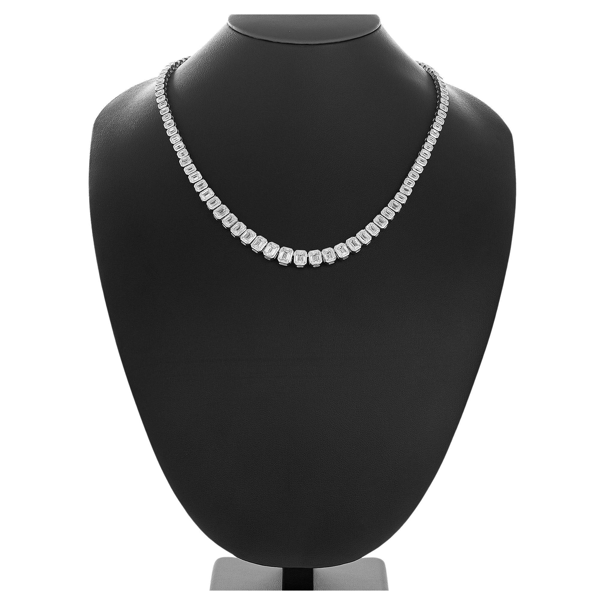 Graduated Tennis Necklace with Emerald Cut Diamonds in Platinum 28.03ct For Sale
