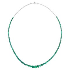 Graduated Zambian Emerald Gemstone Necklace 14 Karat White Gold Handmade Jewelry