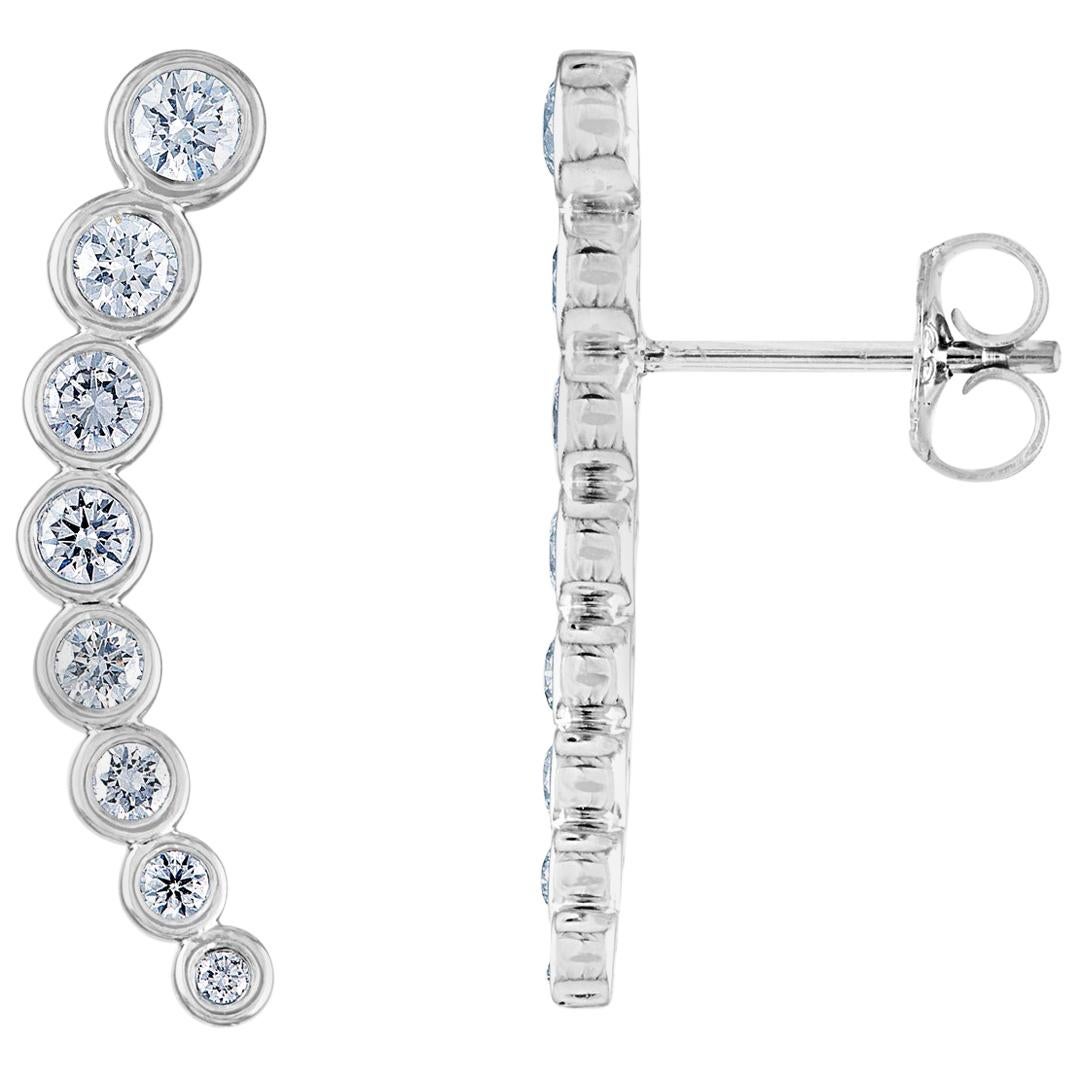 Graduating Climbers 0.82 Carat Diamond Bezel Gold Earrings