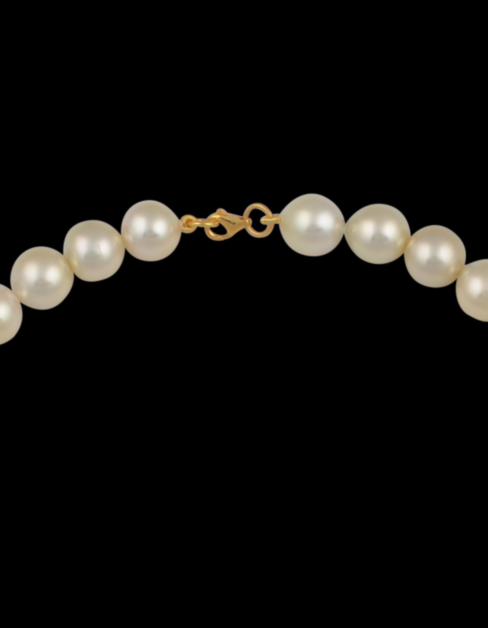 Graduating Cream Color South Sea Pearls Necklace 14 Karat Yellow Gold Clasp For Sale 2
