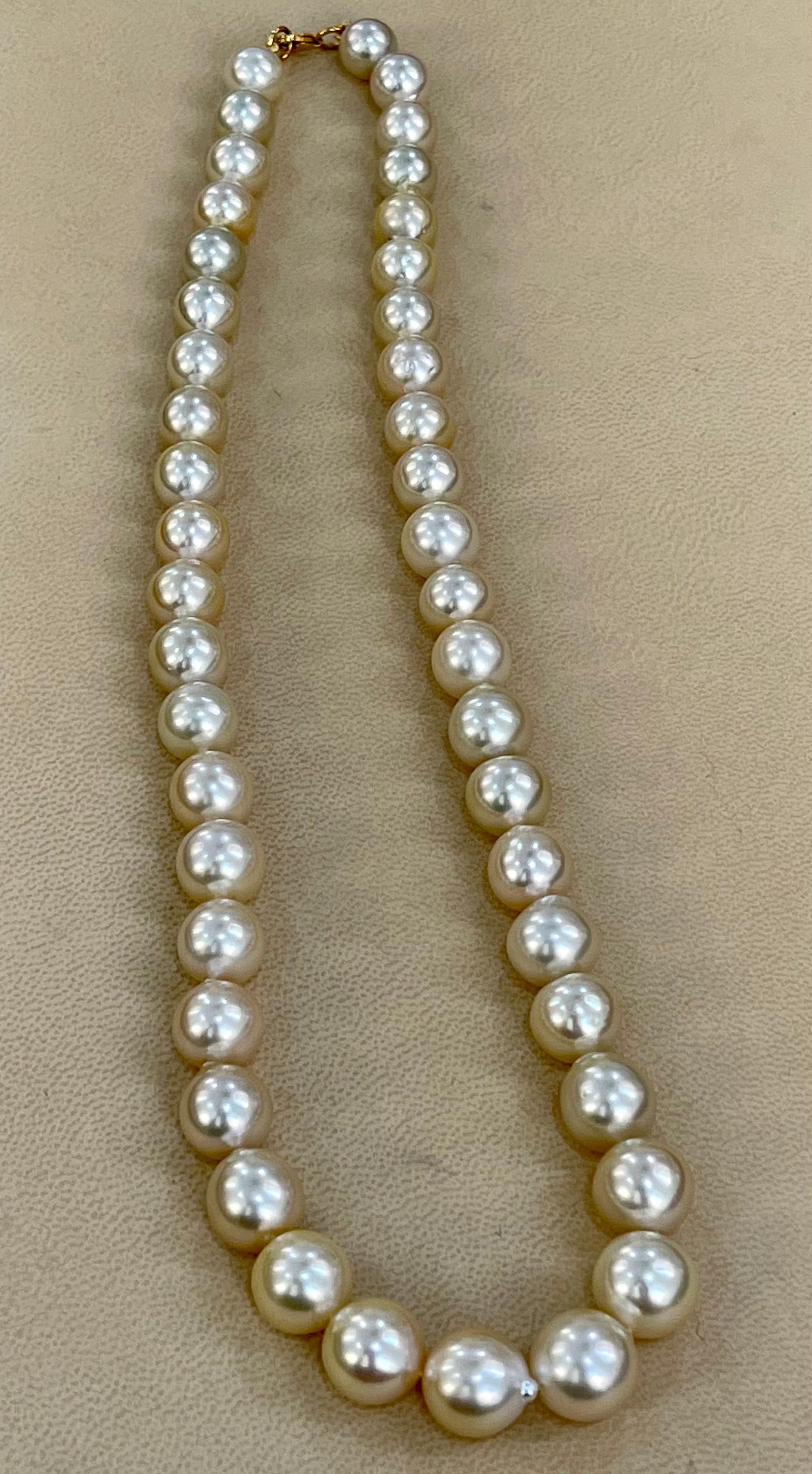 Graduating Cream Color South Sea Pearls Necklace 14 Karat Yellow Gold Clasp For Sale 6