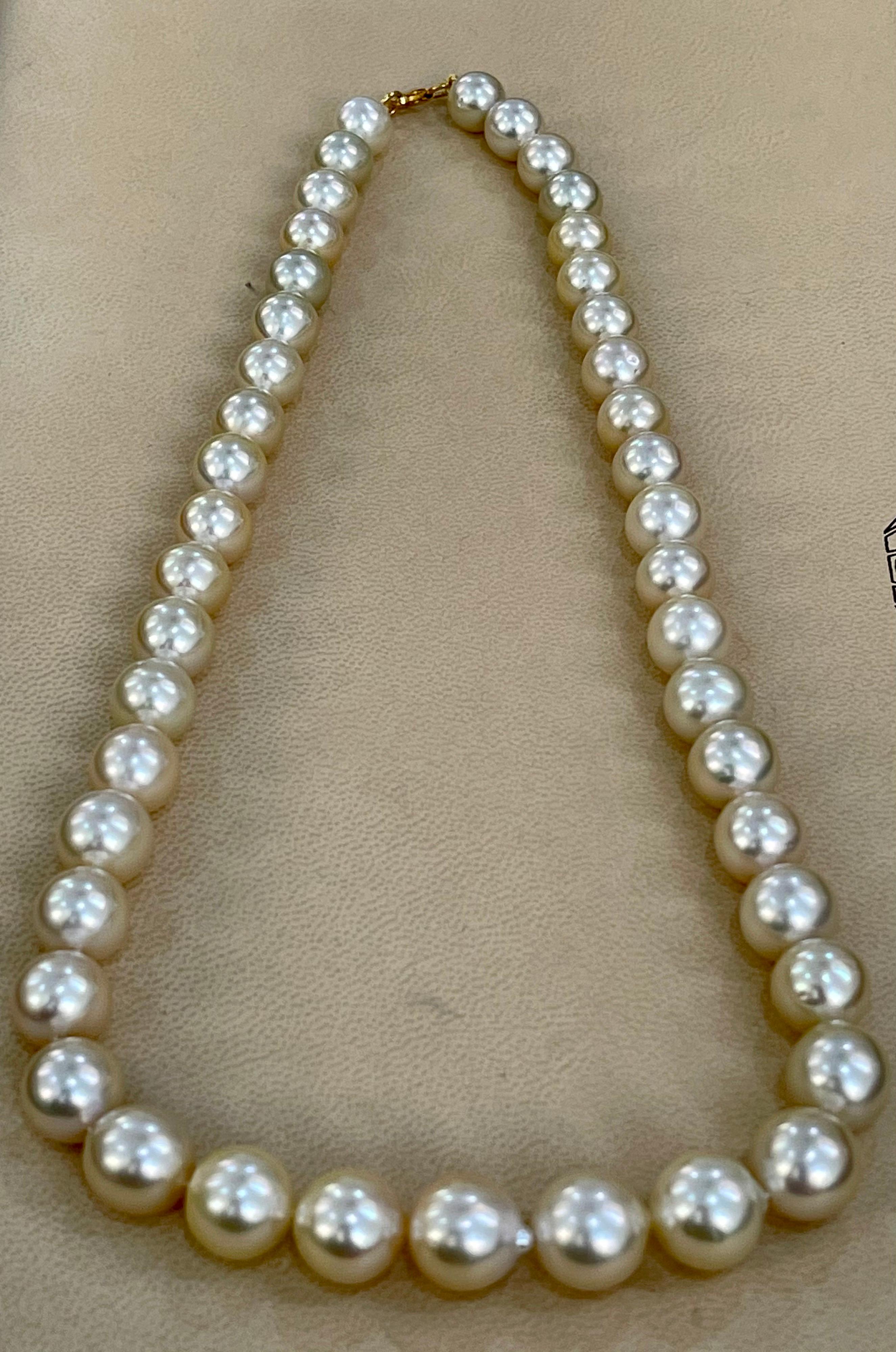 Graduating Cream Color South Sea Pearls Necklace 14 Karat Yellow Gold Clasp For Sale 7