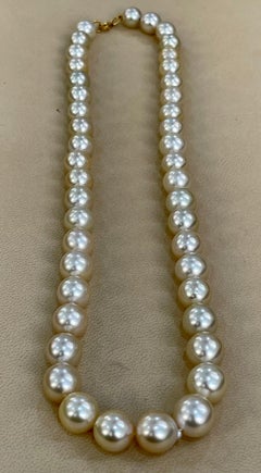 Graduating Cream Color South Sea Pearls Necklace 14 Karat Yellow Gold Clasp