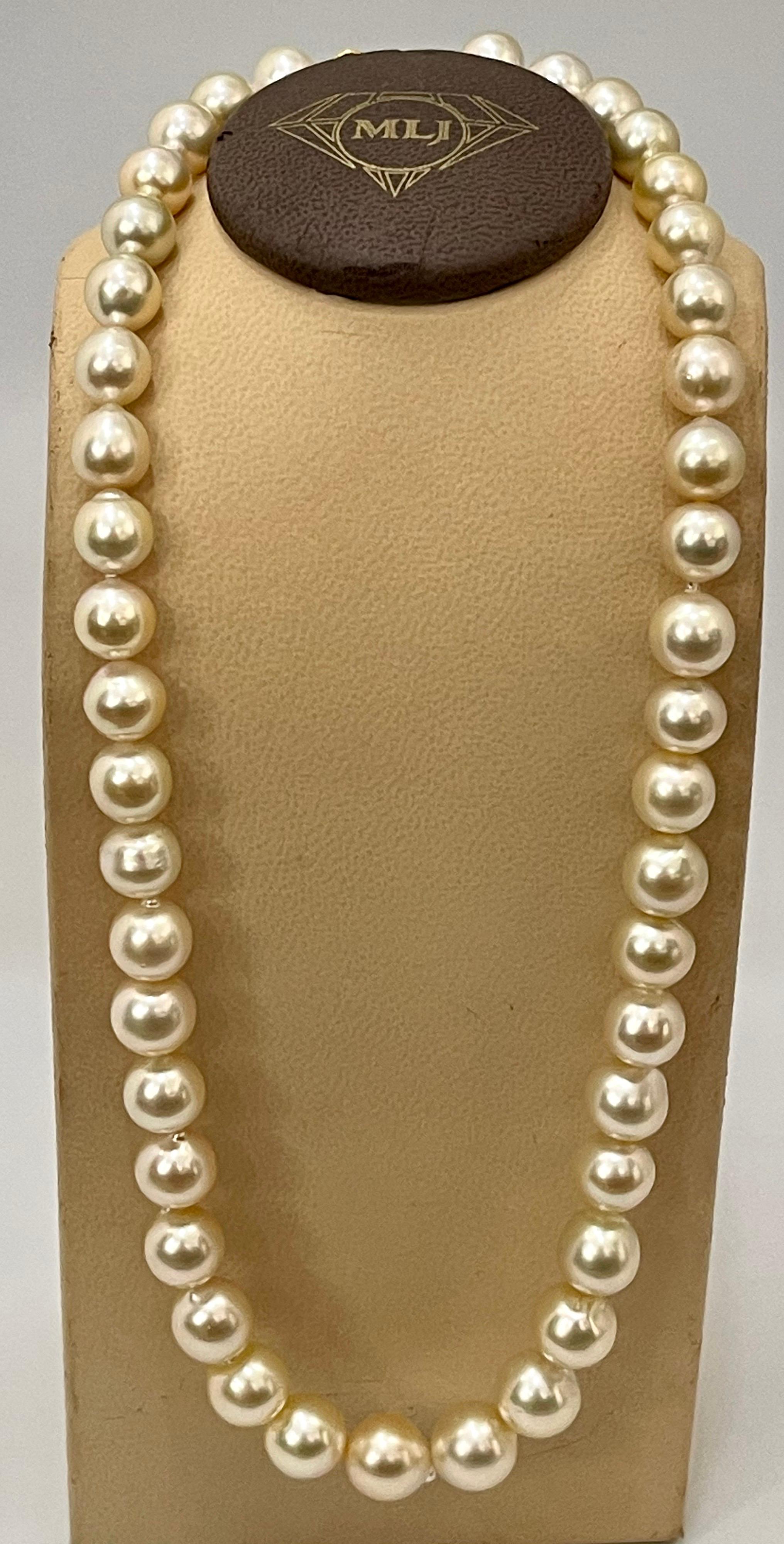 Taille ronde Collier de perles des mers du Sud de couleur crème graduée avec fermoir en or jaune 14 carats en vente