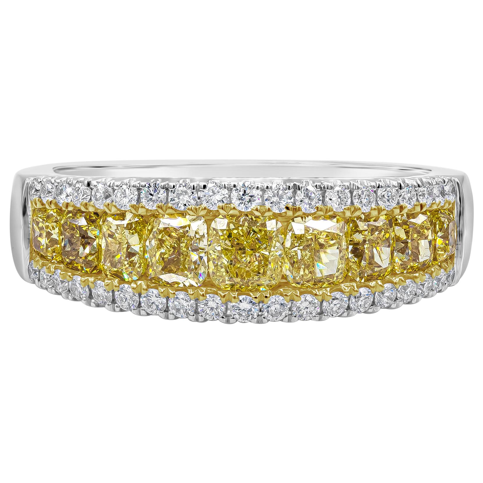 Roman Malakov 1.60 Carats Cushion Cut Fancy Yellow Diamond Wedding Band