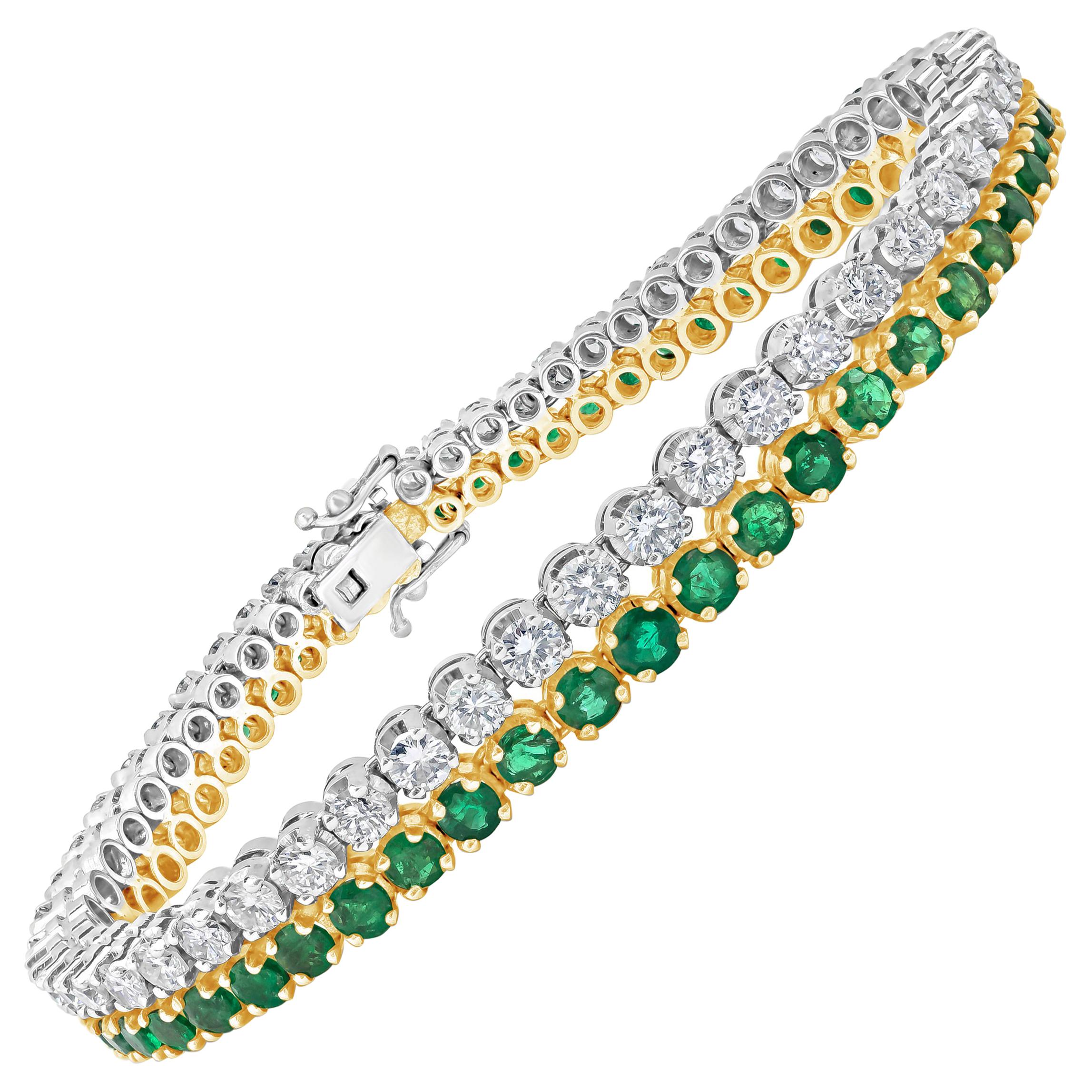 Graduating Green Emerald and Diamond Bracelet