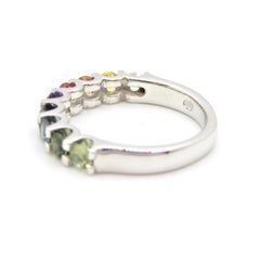 Graduating Rainbow Sapphire Half Eternity Band 18 Carat White Gold Ring
