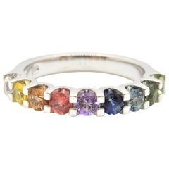 Graduating Rainbow Sapphire Half Eternity Band 18 Carat White Gold Ring