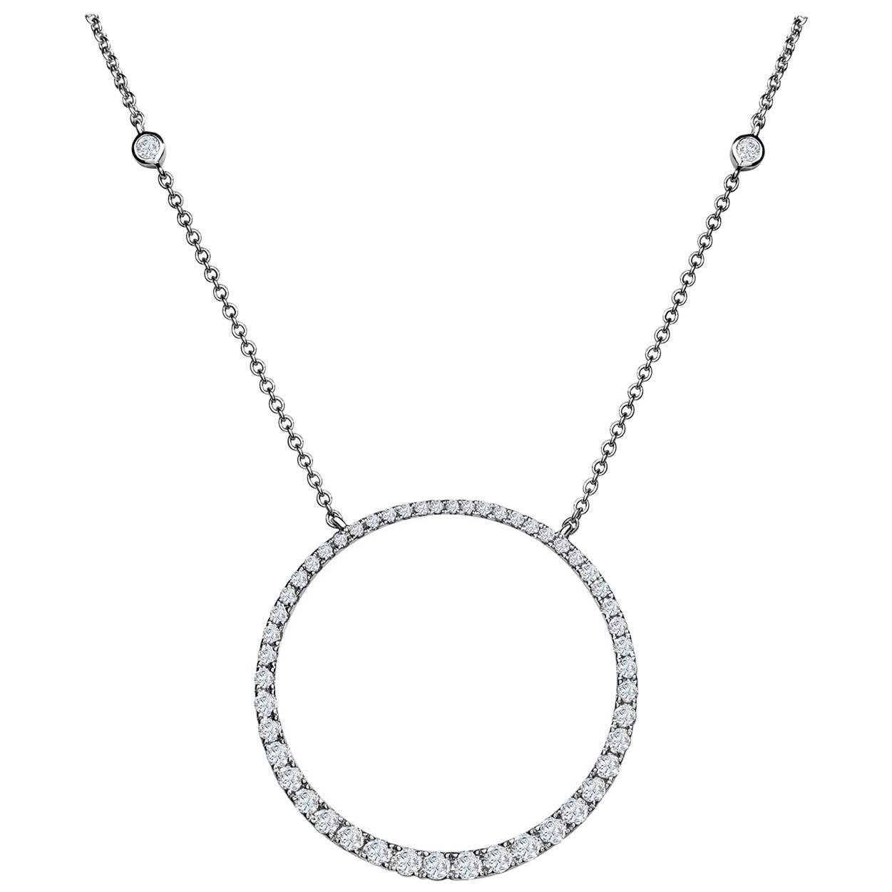 Roman Malakov 1.15 Carat Round Diamond Encrusted Circle Pendant Necklace