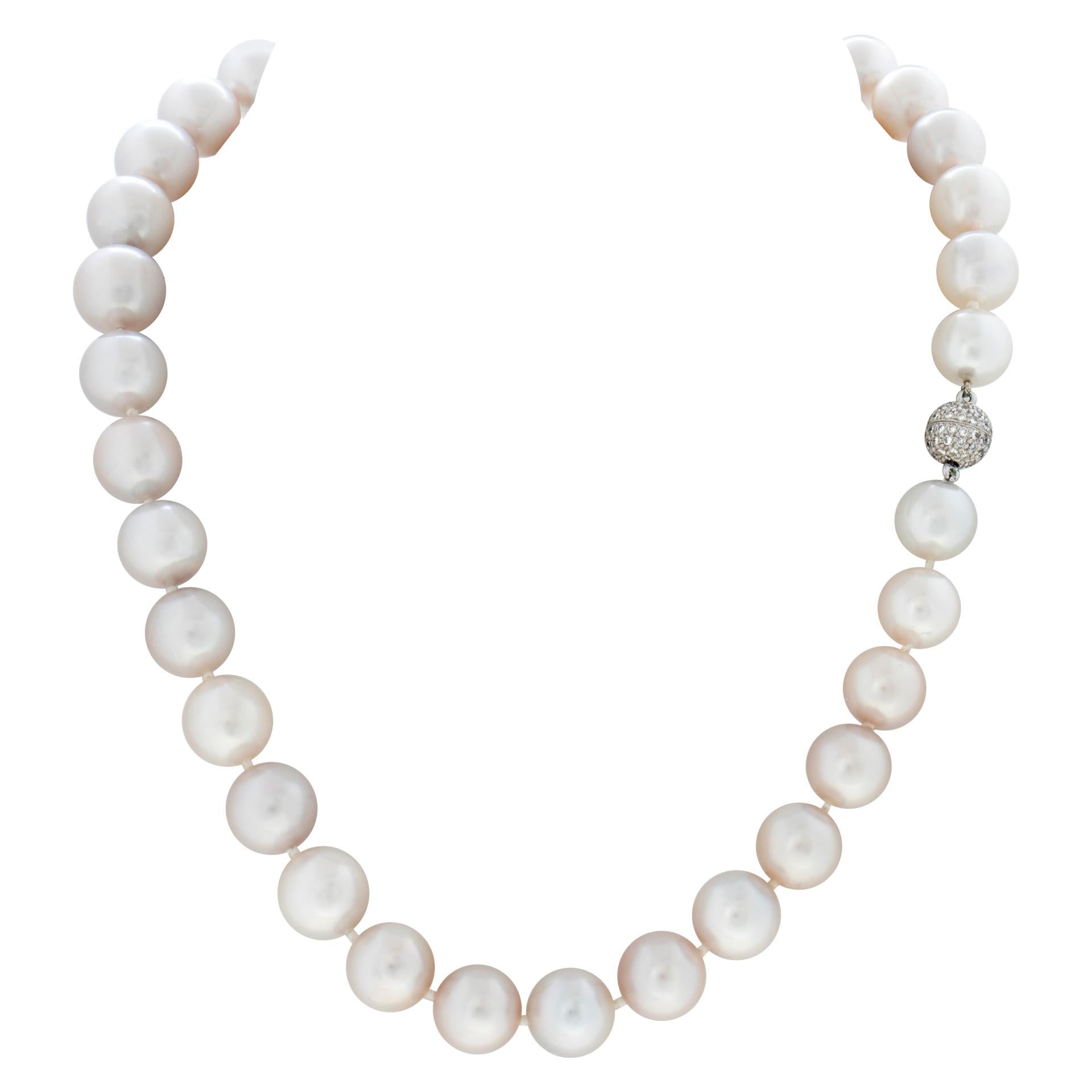 Art Deco Graduating South Sea Pearl Necklace with Cabochon Star Sapphire & Diamonds 