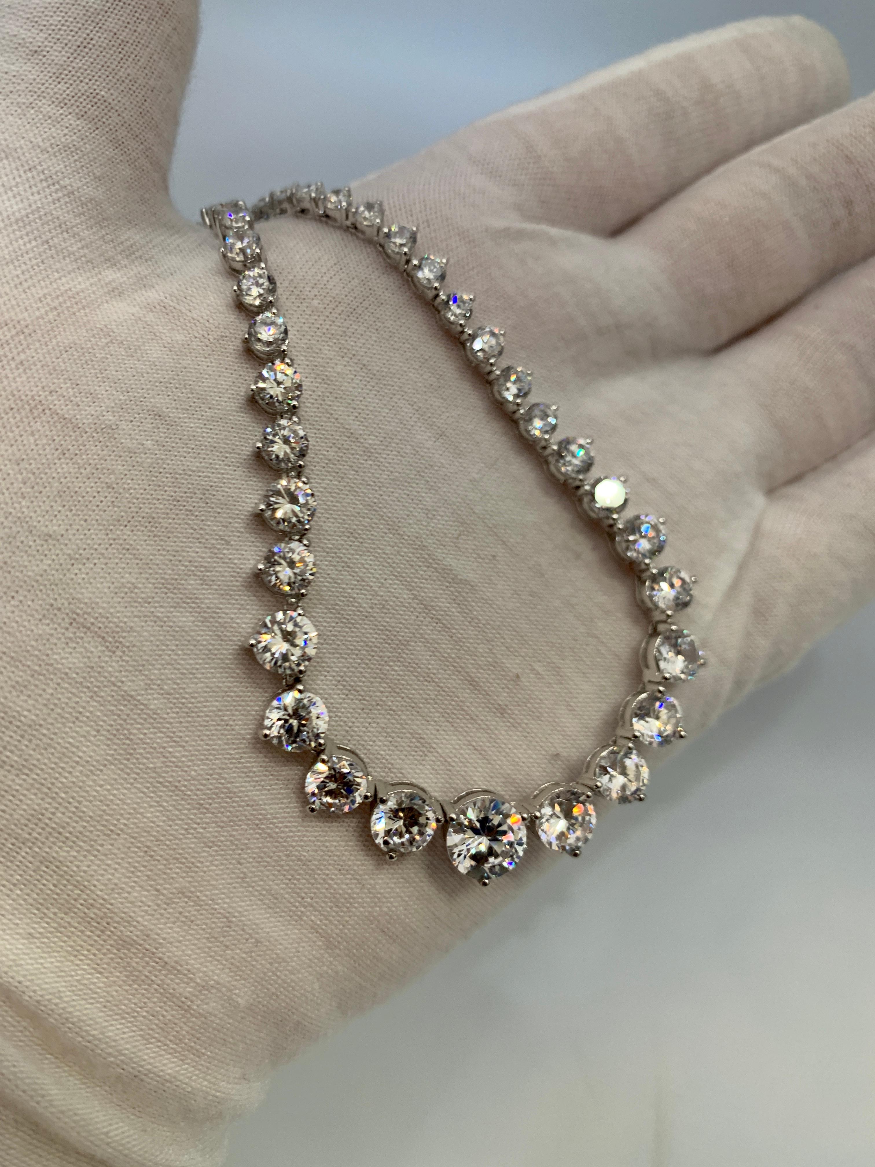 Graduating Tennis Rivera Necklace in Sterling Silver & Solitaire Cubic Zirconia 5
