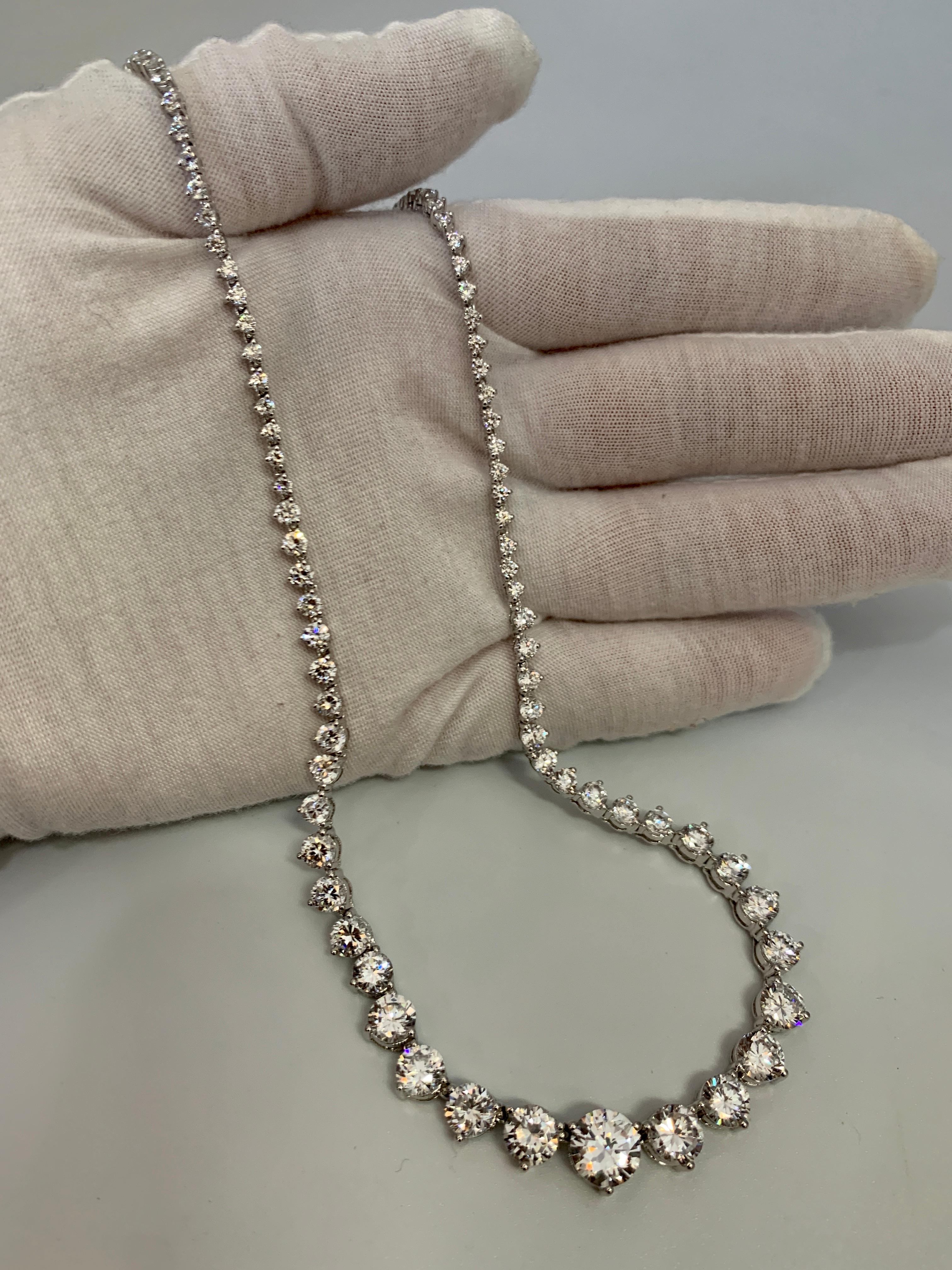 Graduating Tennis Rivera Necklace in Sterling Silver & Solitaire Cubic Zirconia 6