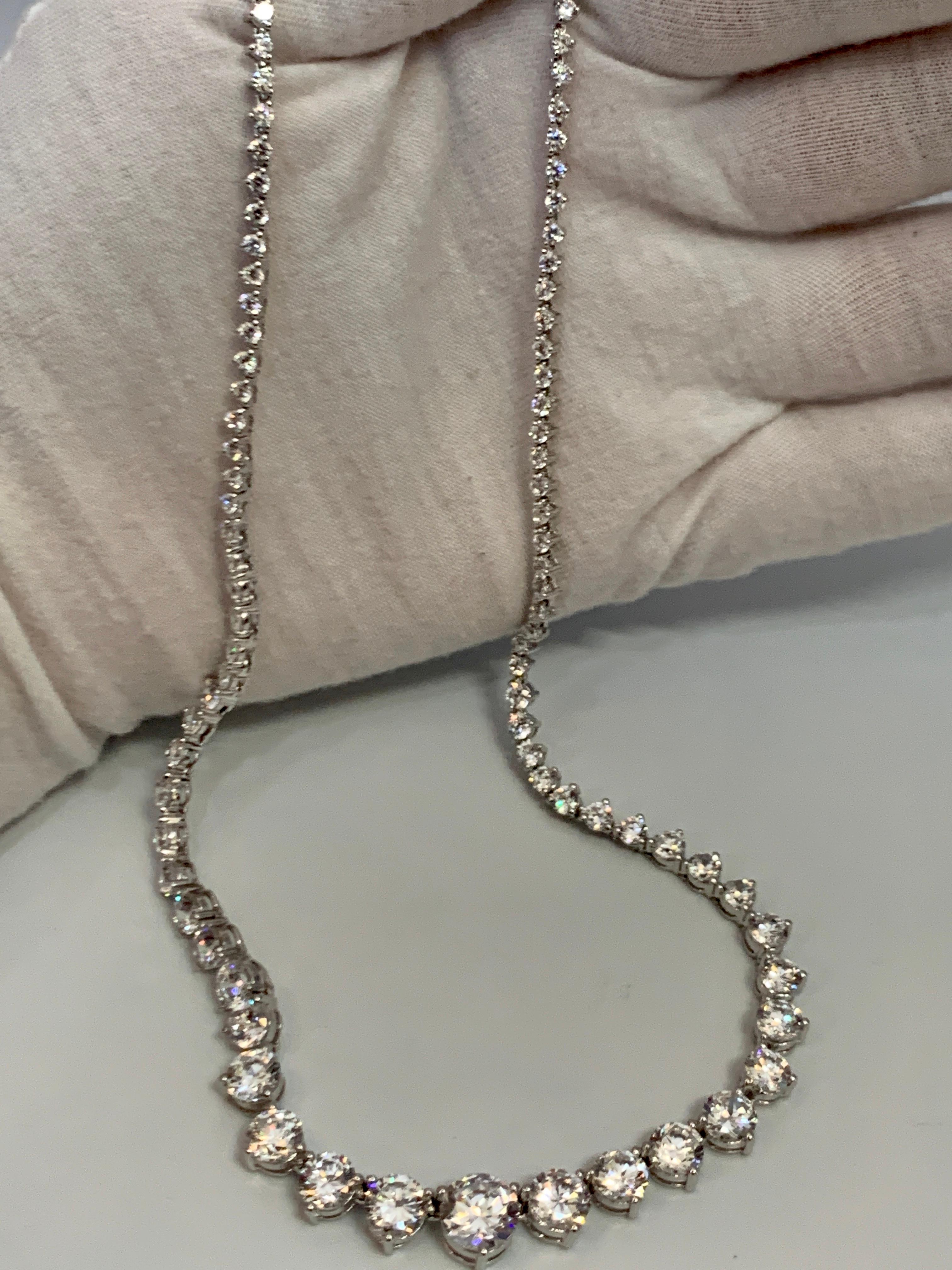 Graduating Tennis Rivera Necklace in Sterling Silver & Solitaire Cubic Zirconia 7