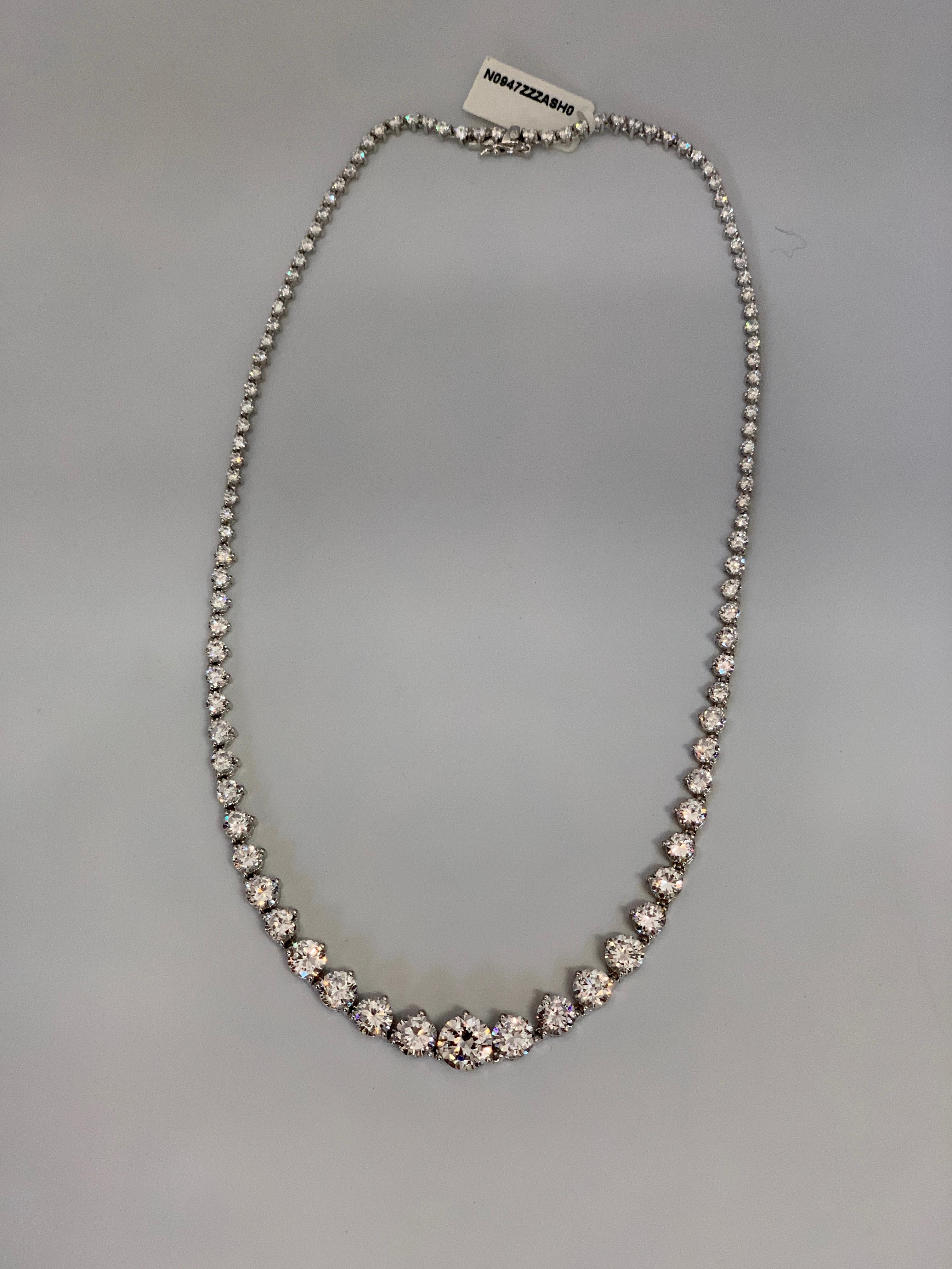 Graduating Tennis Rivera Necklace in Sterling Silver & Solitaire Cubic Zirconia 8