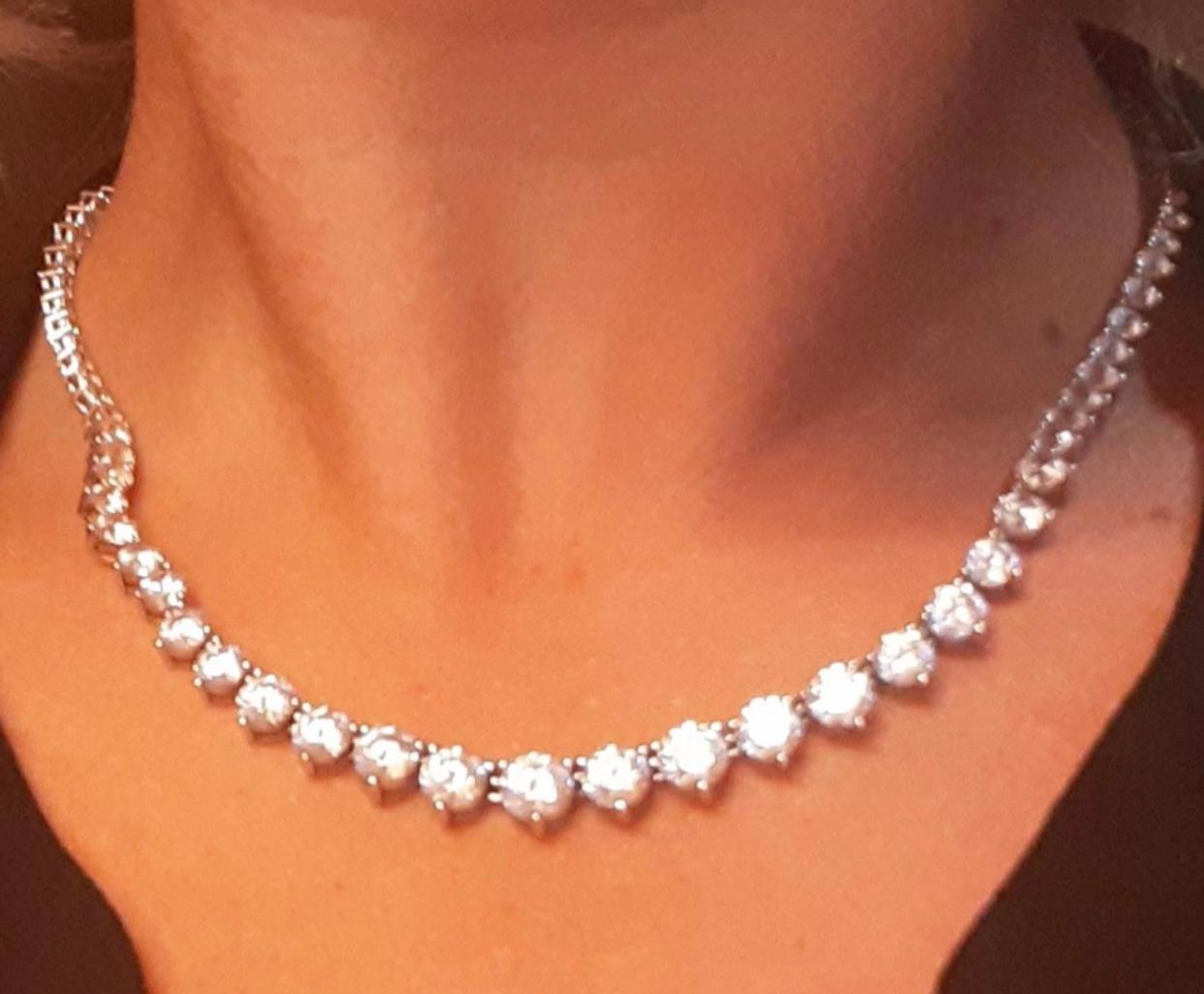 Graduating Tennis Rivera Necklace in Sterling Silver & Solitaire Cubic Zirconia 9