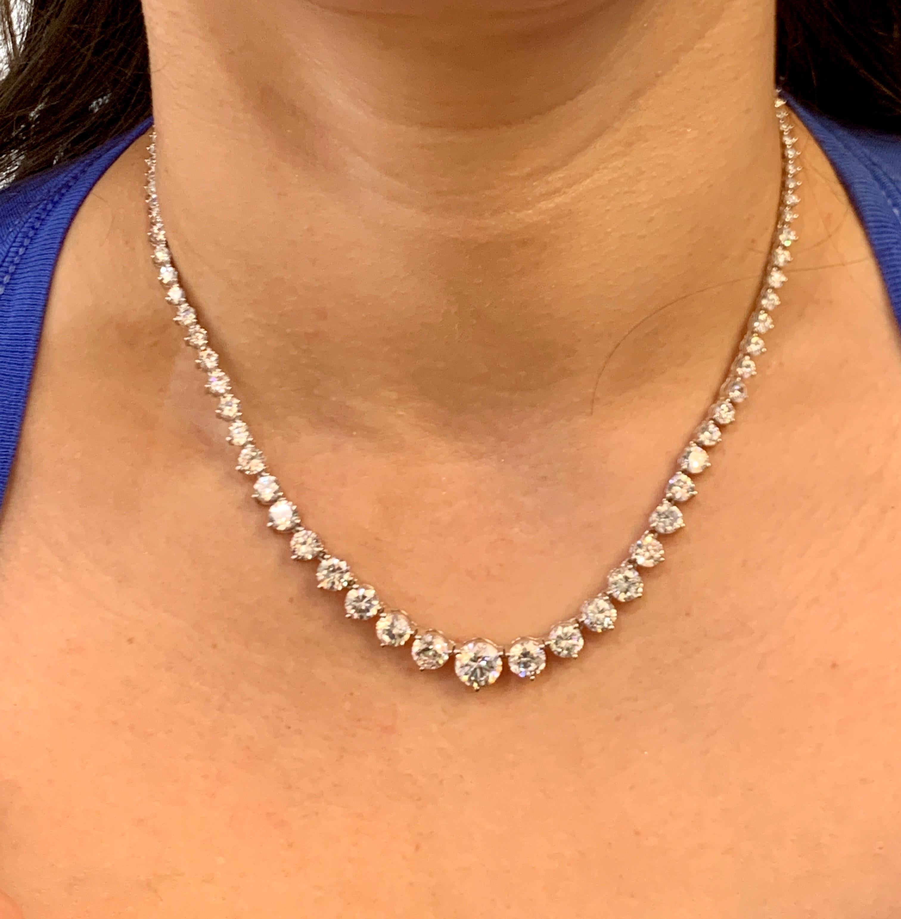 Graduating Tennis Rivera Necklace in Sterling Silver & Solitaire Cubic Zirconia 10
