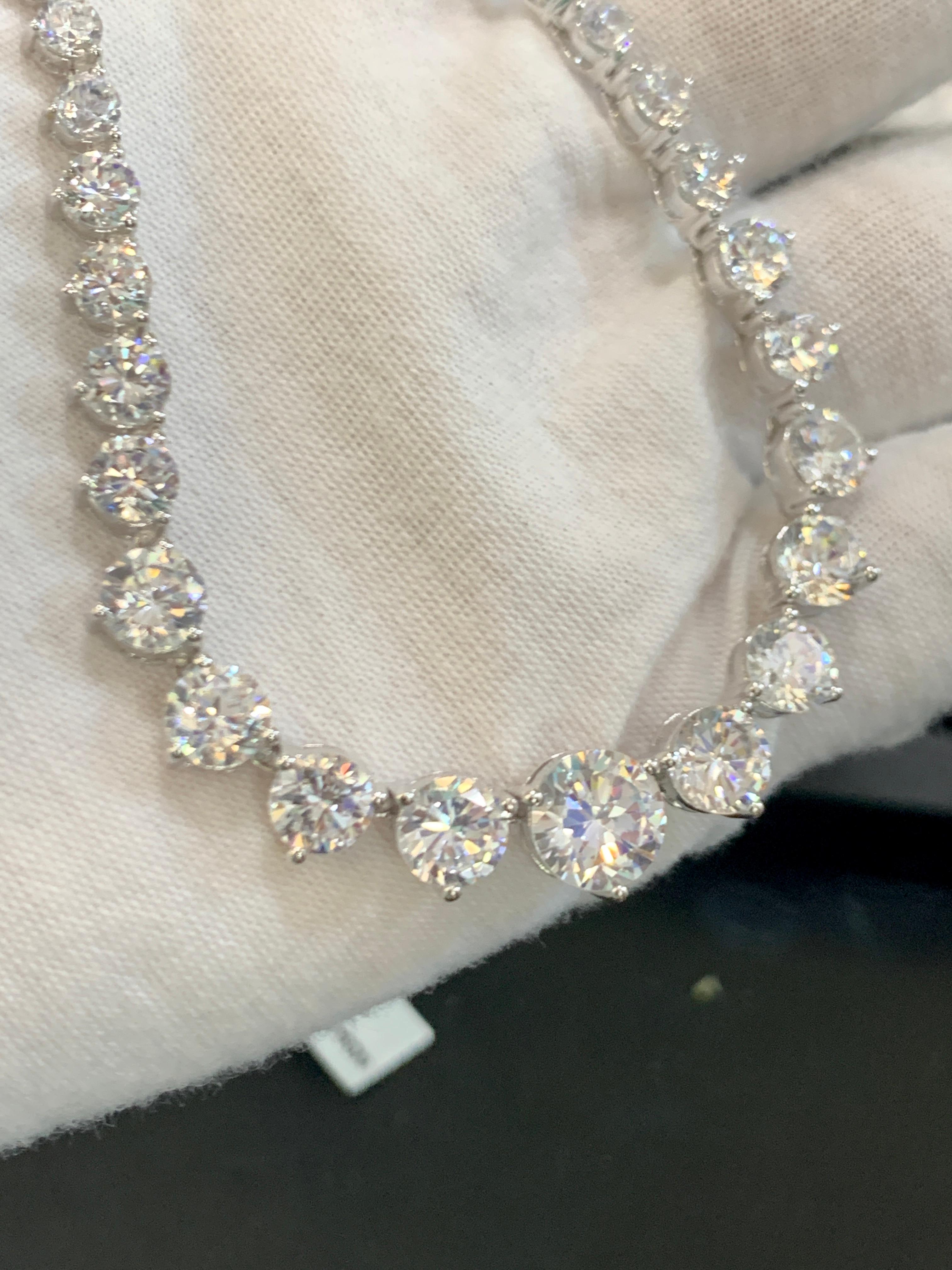 Round Cut Graduating Tennis Rivera Necklace in Sterling Silver & Solitaire Cubic Zirconia