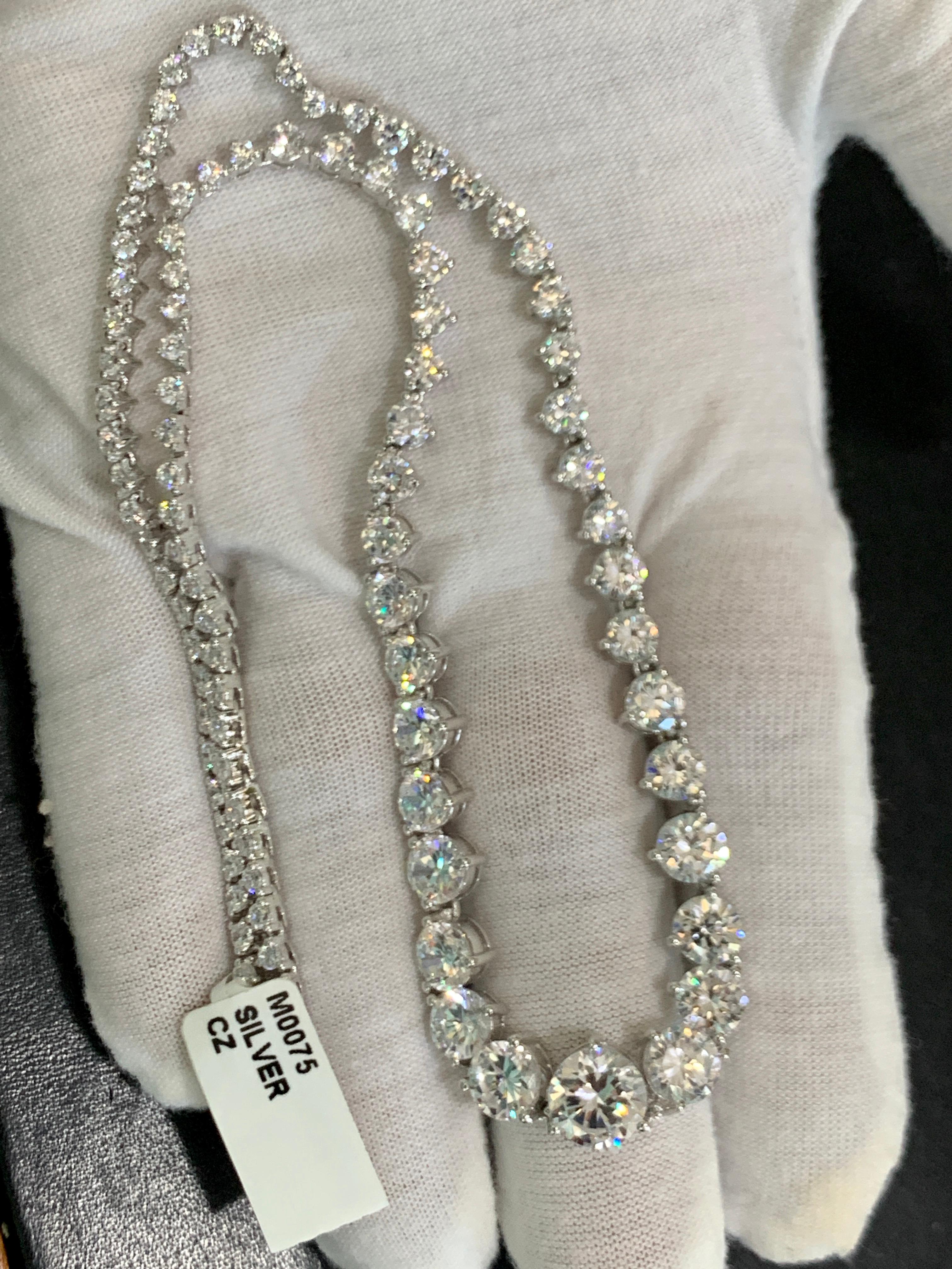 Men's Graduating Tennis Rivera Necklace in Sterling Silver & Solitaire Cubic Zirconia