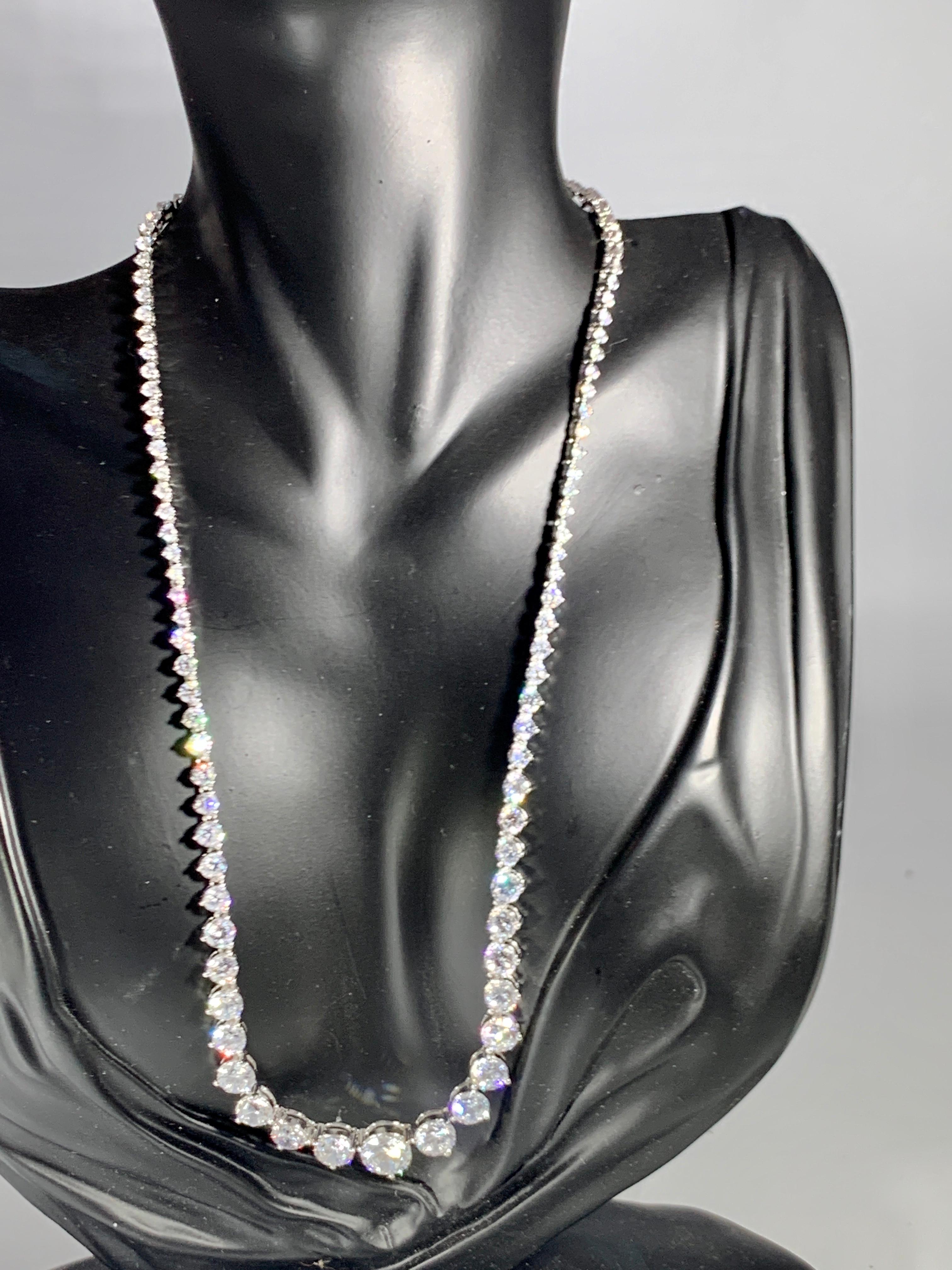 Graduating Tennis Rivera Necklace in Sterling Silver & Solitaire Cubic Zirconia 2