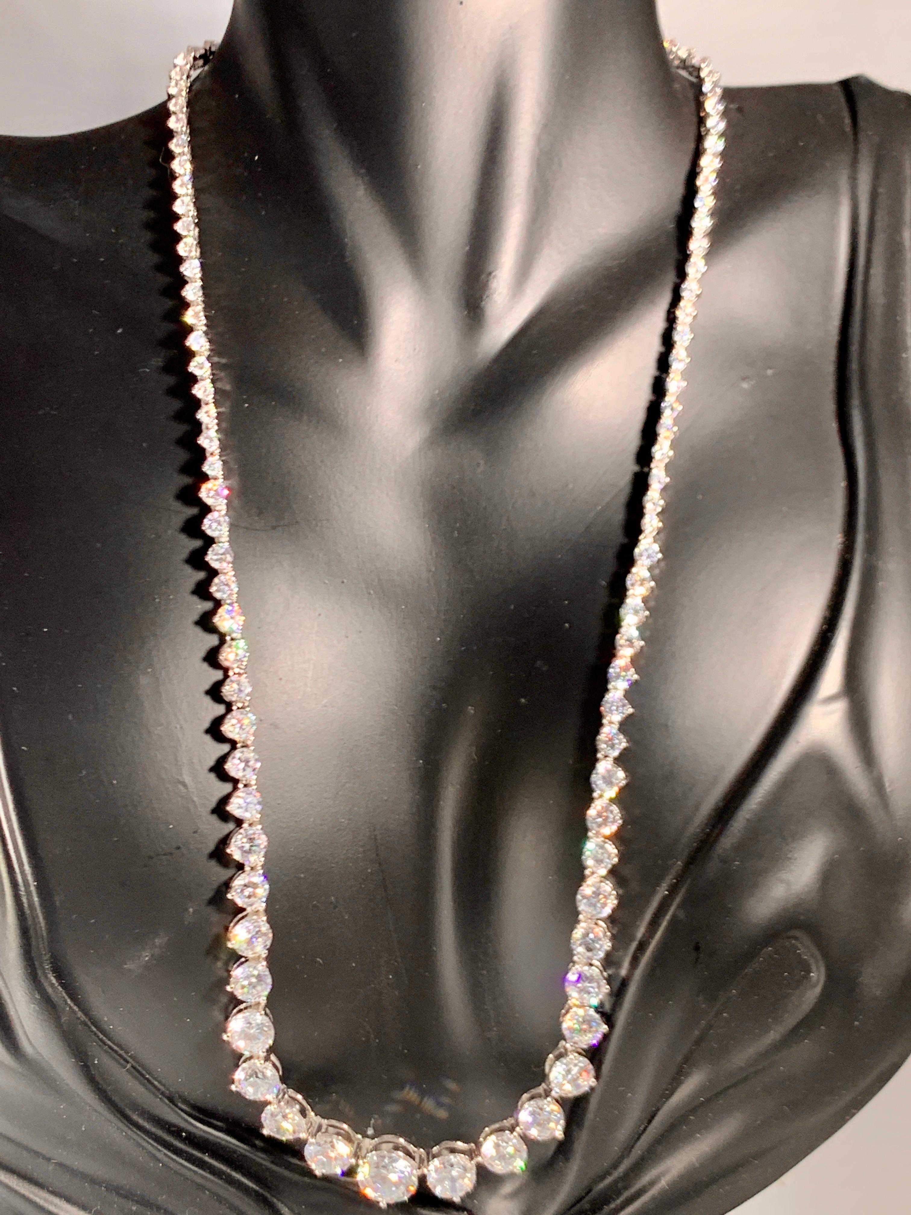 Graduating Tennis Rivera Necklace in Sterling Silver & Solitaire Cubic Zirconia 3