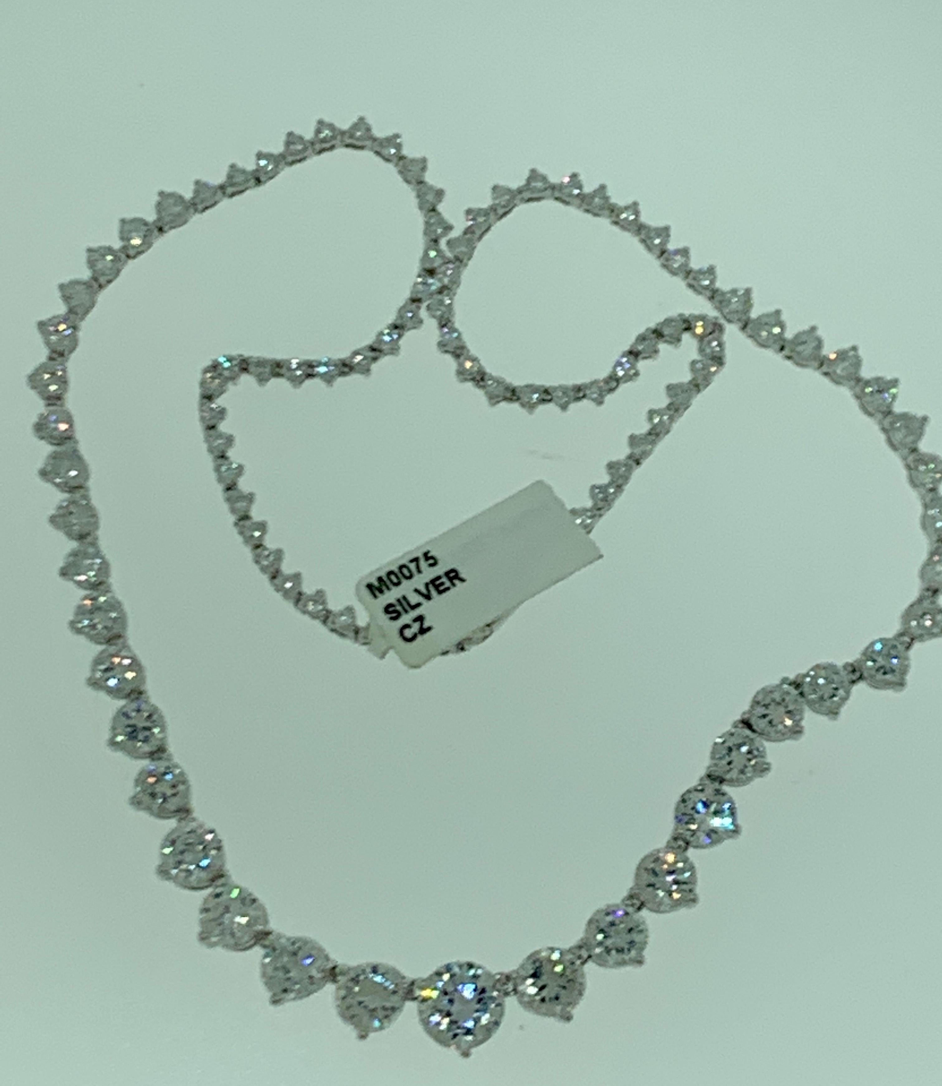 Graduating Tennis Rivera Necklace in Sterling Silver & Solitaire Cubic Zirconia 4