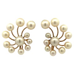 Graduating White Akoya Pearl Screw in Earrings 14K Yellow Gold