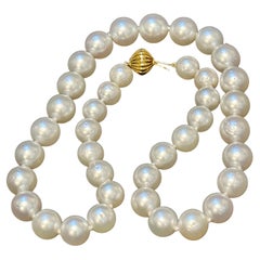 Graduating White South Sea Pearls 9-12mm Strand Necklace 14 Kt Yellow Gold Clasp