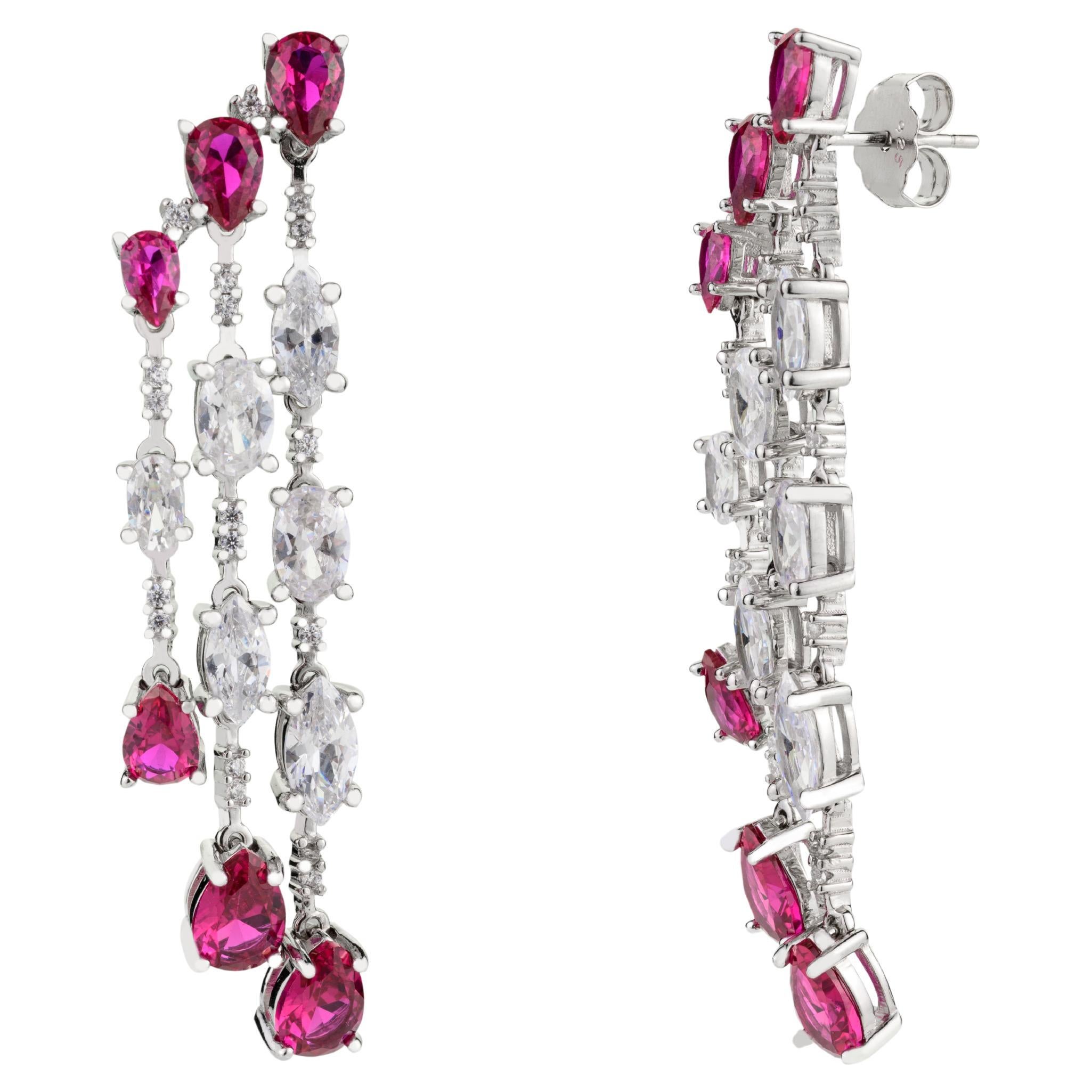 Graduation Pink Zircon Partywear Fashion Dangle Earrings in 925 Sterling Silver