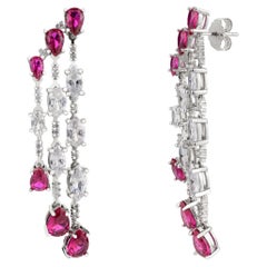 Pendants d'oreilles de mode de soirée en argent sterling 925 et zircon rose