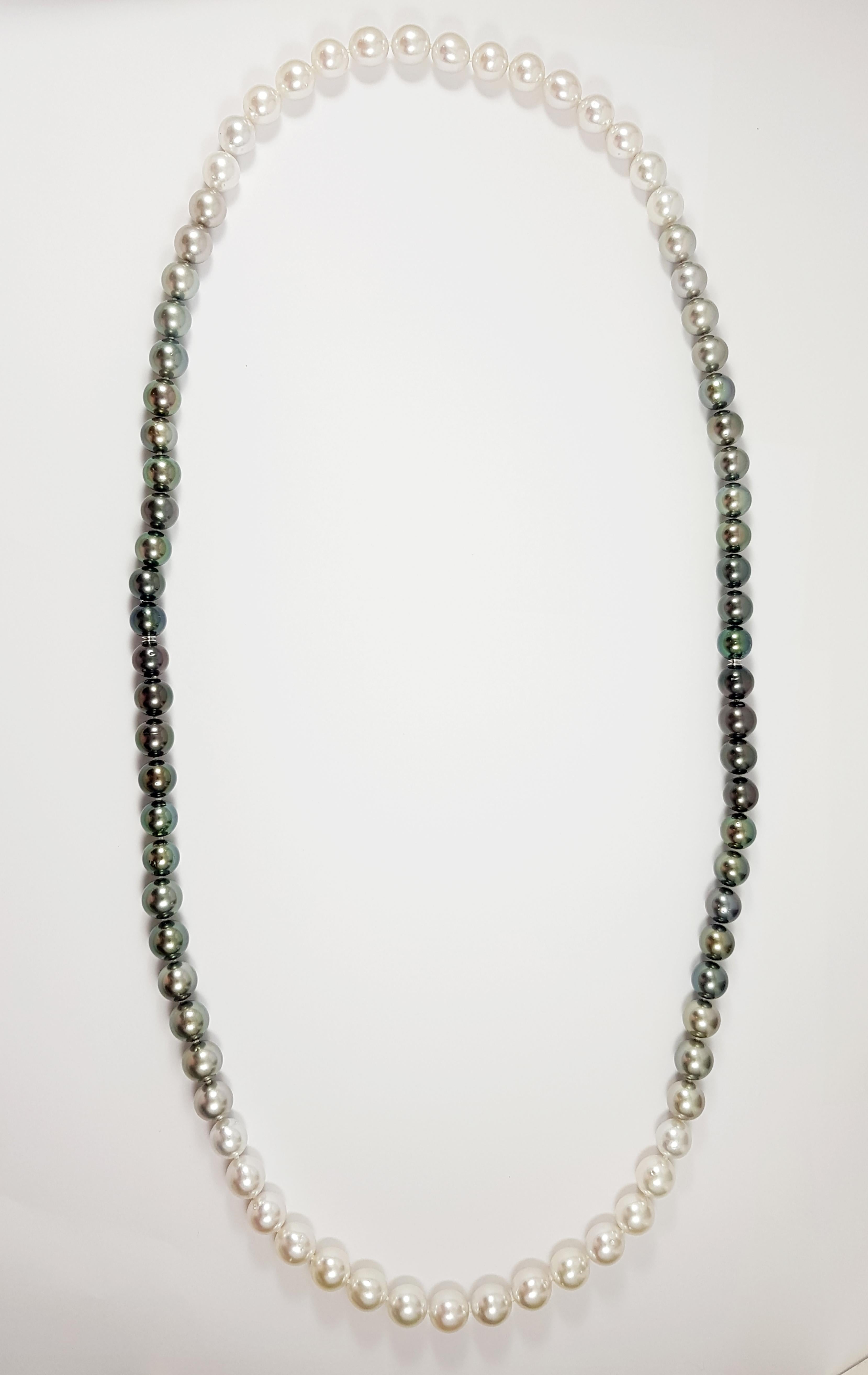 Collier de perles des mers du Sud de couleur graduée avec fermoir caché en or blanc 18 carats en vente 3