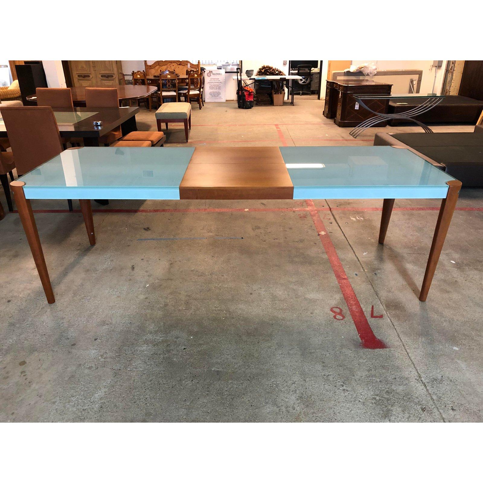 Graebel Glass + Cherry Wood Butterfly Leaf Dining Table In Good Condition For Sale In San Francisco, CA