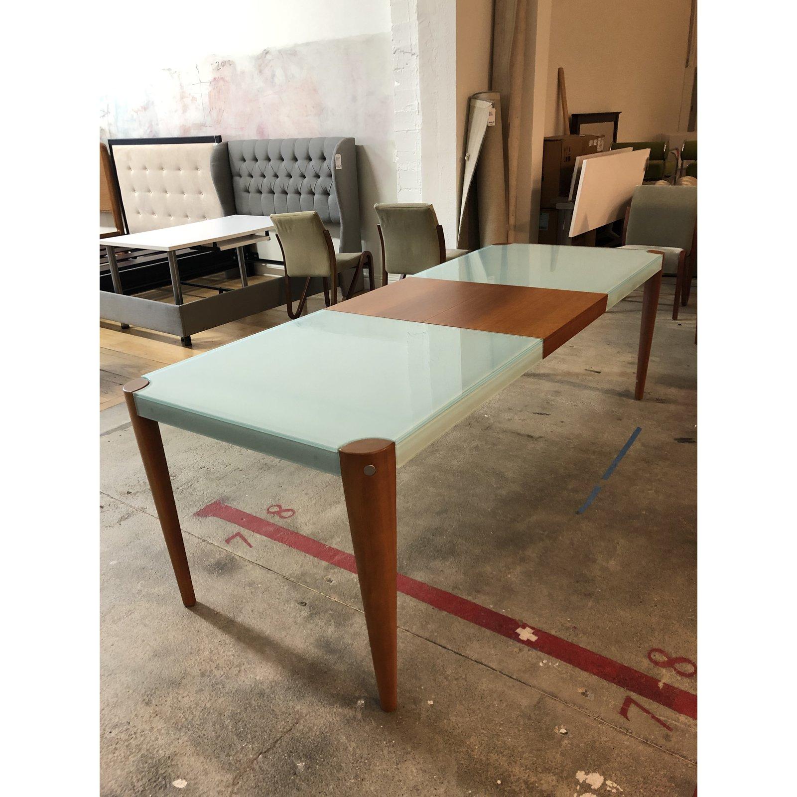 Contemporary Graebel Glass + Cherry Wood Butterfly Leaf Dining Table For Sale