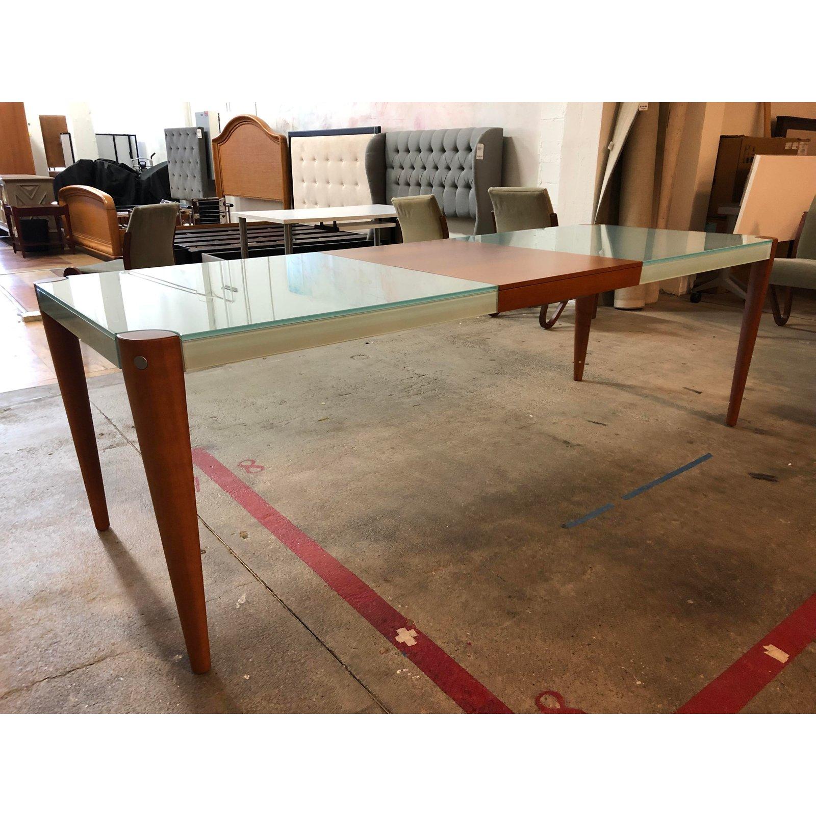 Graebel Glass + Cherry Wood Butterfly Leaf Dining Table For Sale 1