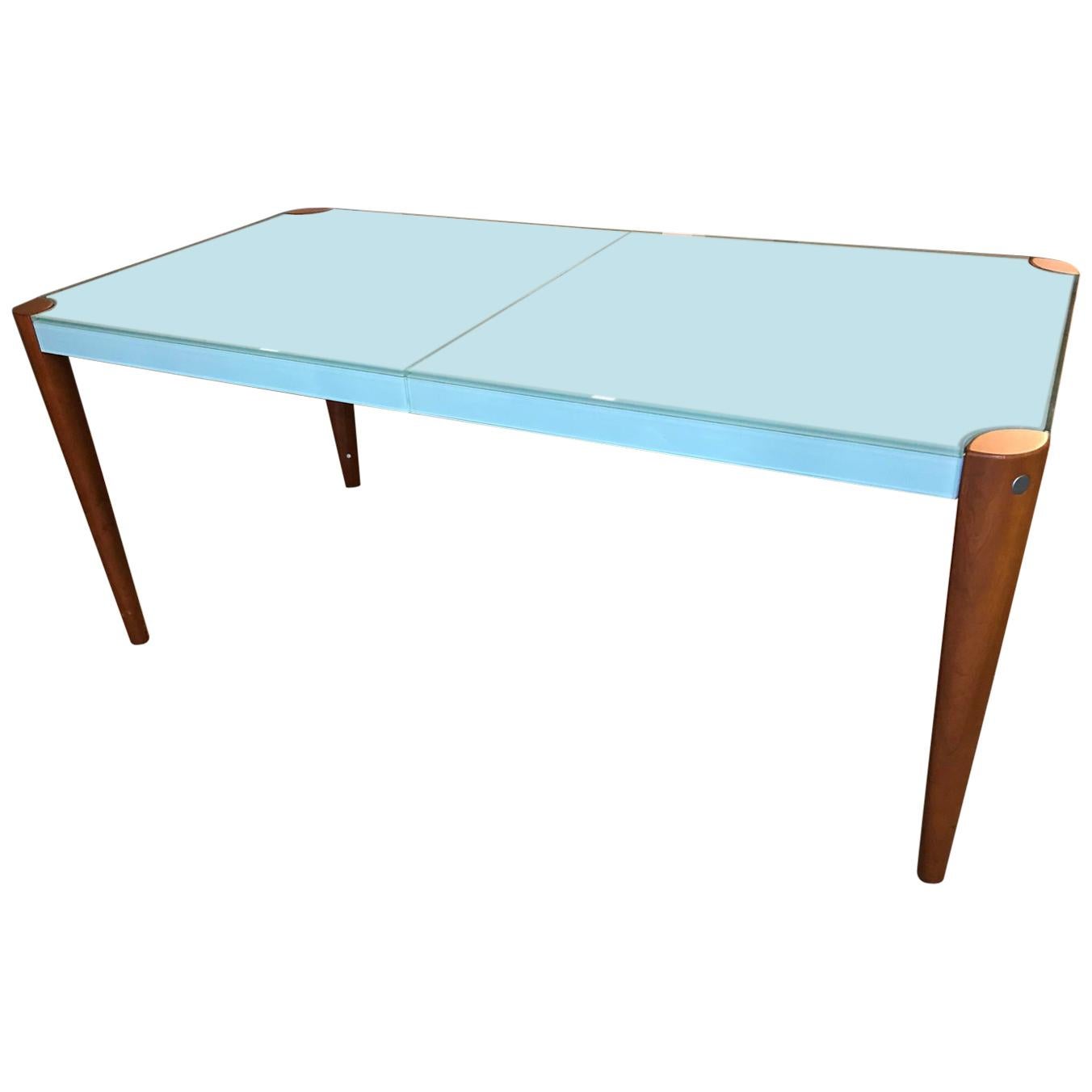 Graebel Glass + Cherry Wood Butterfly Leaf Dining Table For Sale