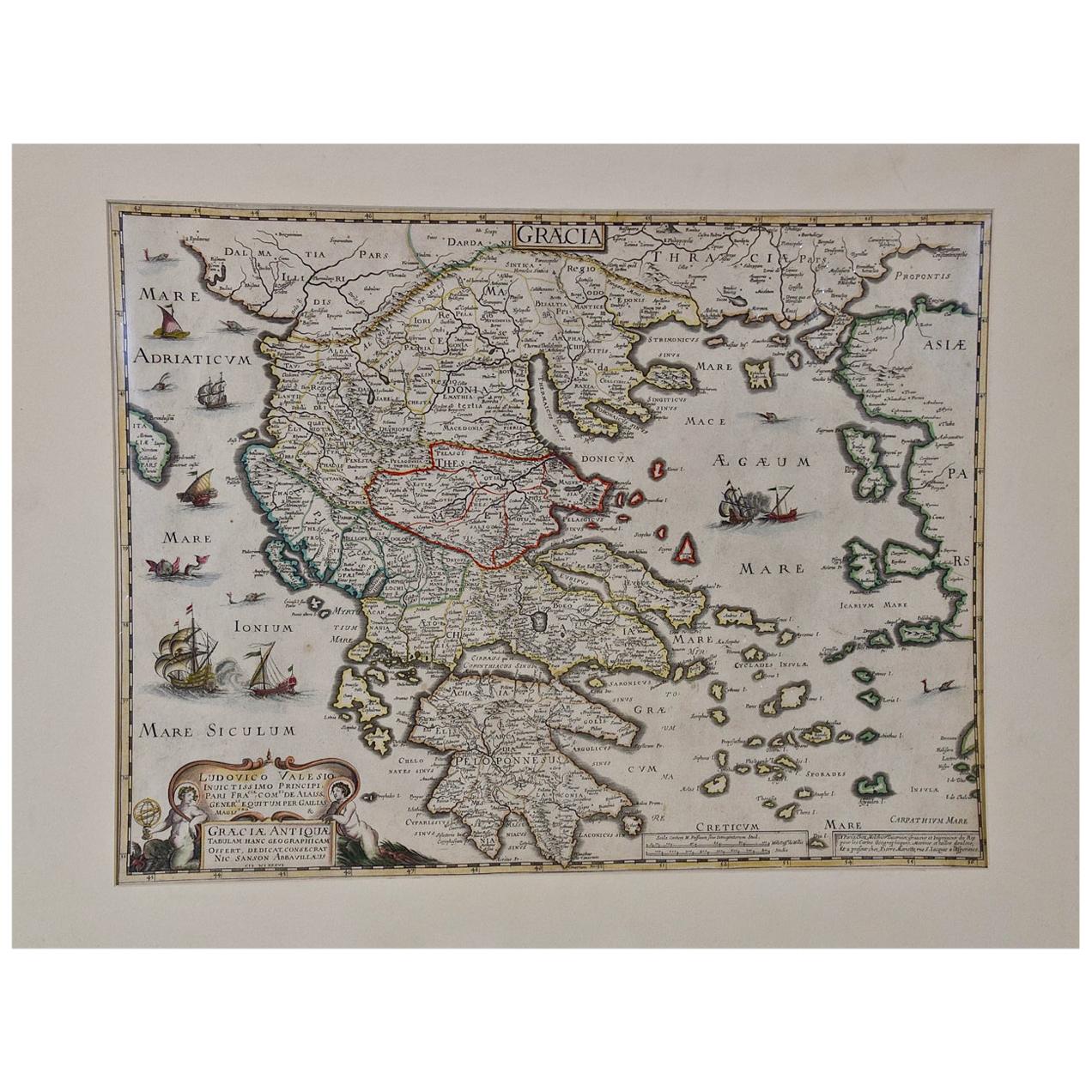 Greece, "Graeciae Antiquae"" A 17th Century Hand-colored Map by Sanson