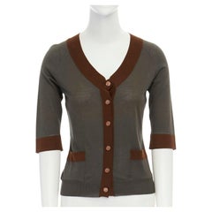 GRAEME BLACK grey brown trimmed copper button 3/4 sleeves cardigan sweater IT40