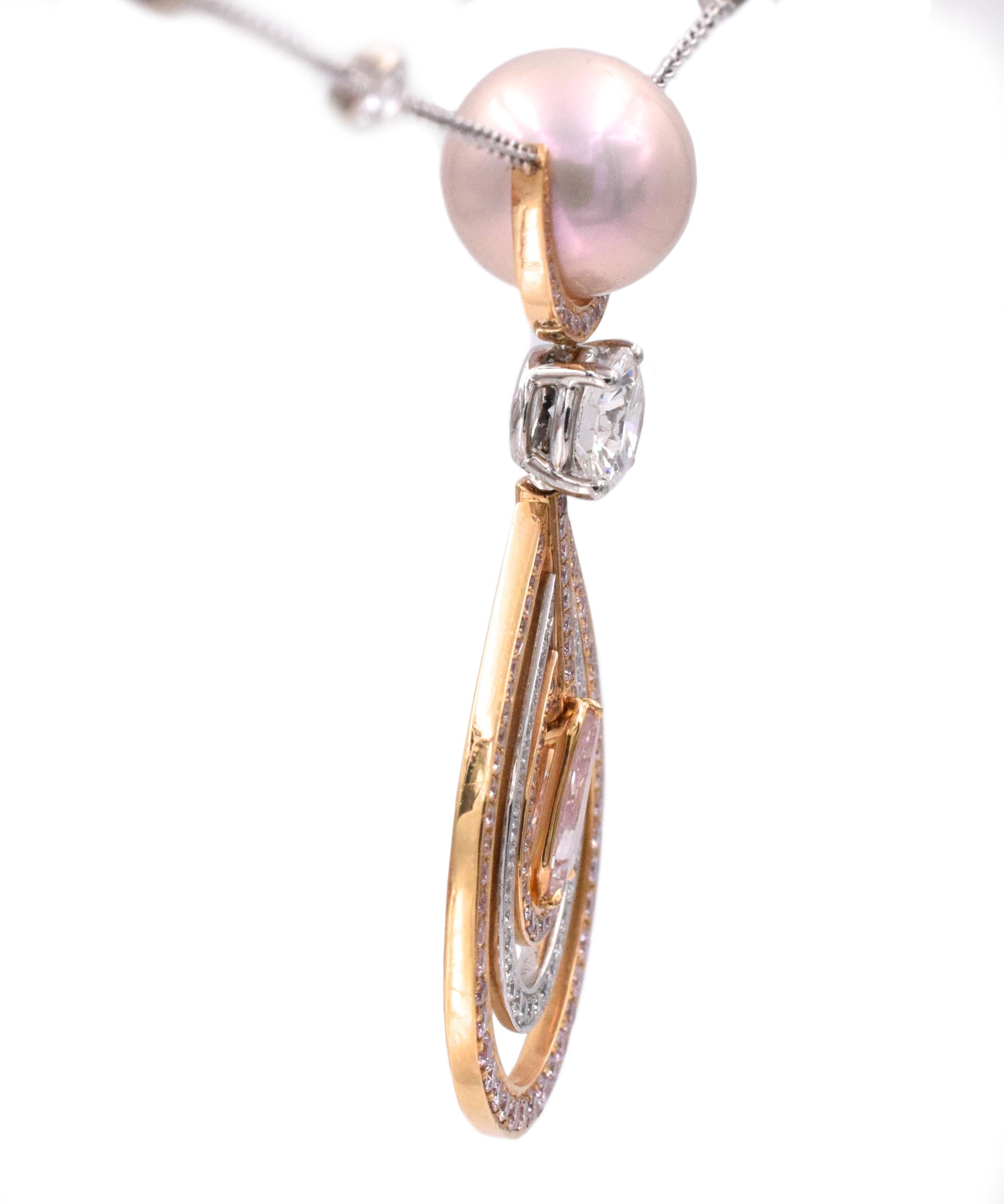Taille poire Graff Collier de diamants et de perles roses en vente