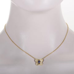 Graff 0.30 Carat Sapphire 0.40 Ct Diamond Yellow Gold Butterfly Pendant Necklace