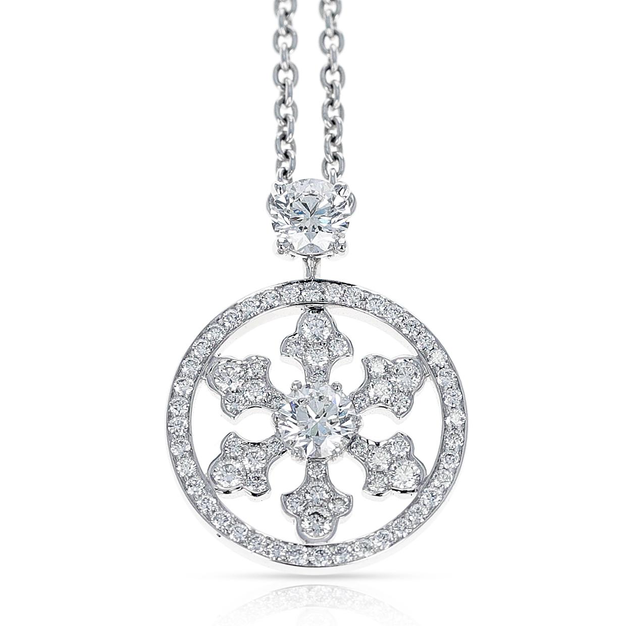A Graff 0.89 ct. Diamond Snowflake Pendant Necklace, 18K White Gold. The length of the pendant is 3/4.